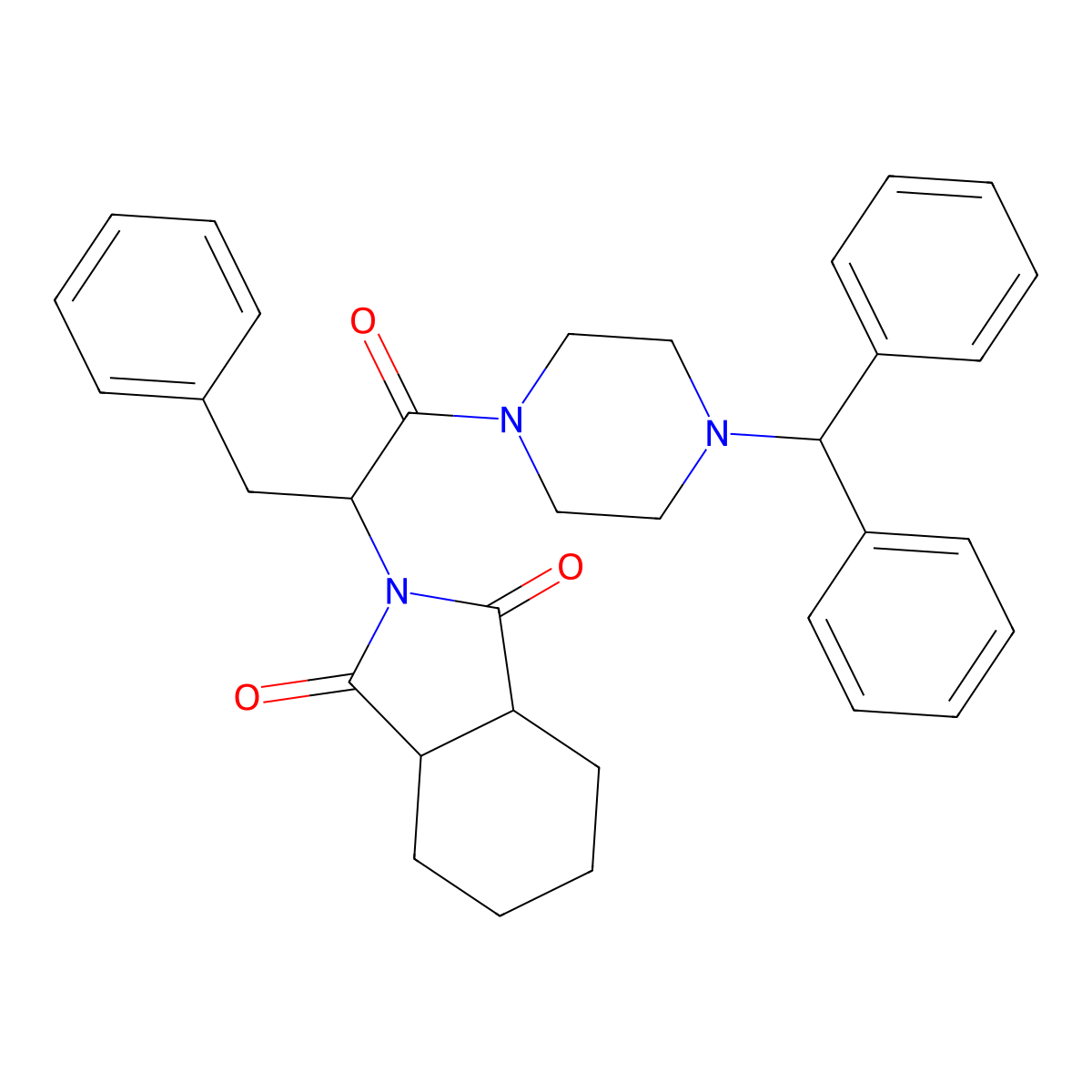 2-{1-[4-(diphenylmethyl)piperazin-1-yl]-1-oxo-3-phenylpropan-2-yl}hexahydro-1H-isoindole-1,3(2H)-dione molecular structure, CAS 1031247-38-7