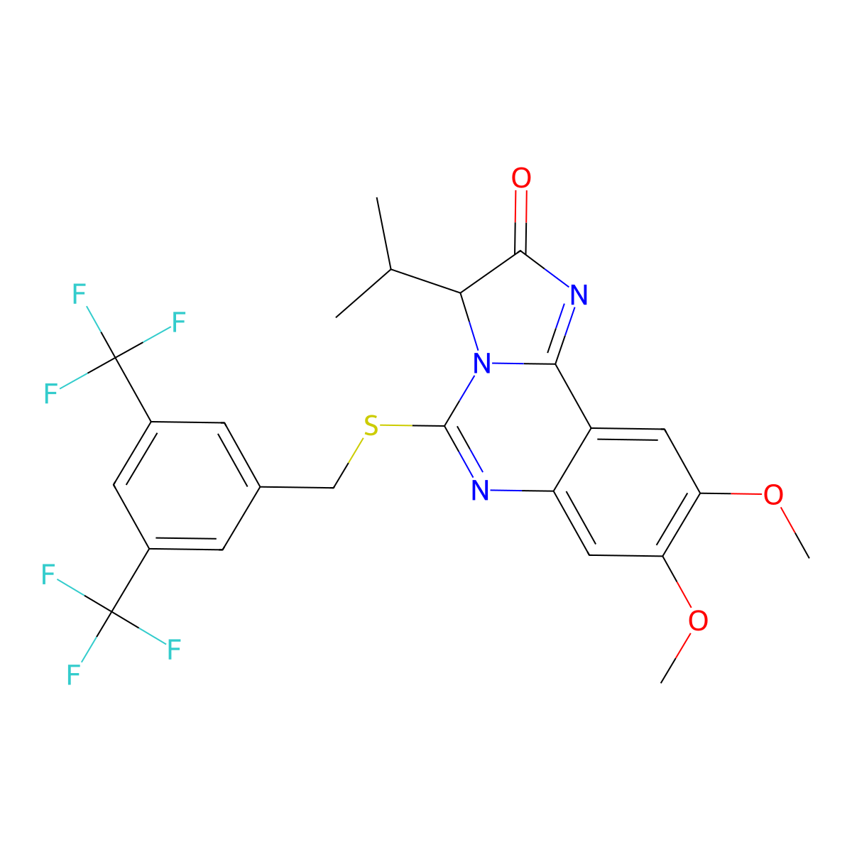 5-{[3,5-bis(trifluoromethyl)benzyl]sulfanyl}-3-isopropyl-8,9-dimethoxyimidazo[1,2-c]quinazolin-2(3H)-one molecular structure, CAS 1031248-43-7