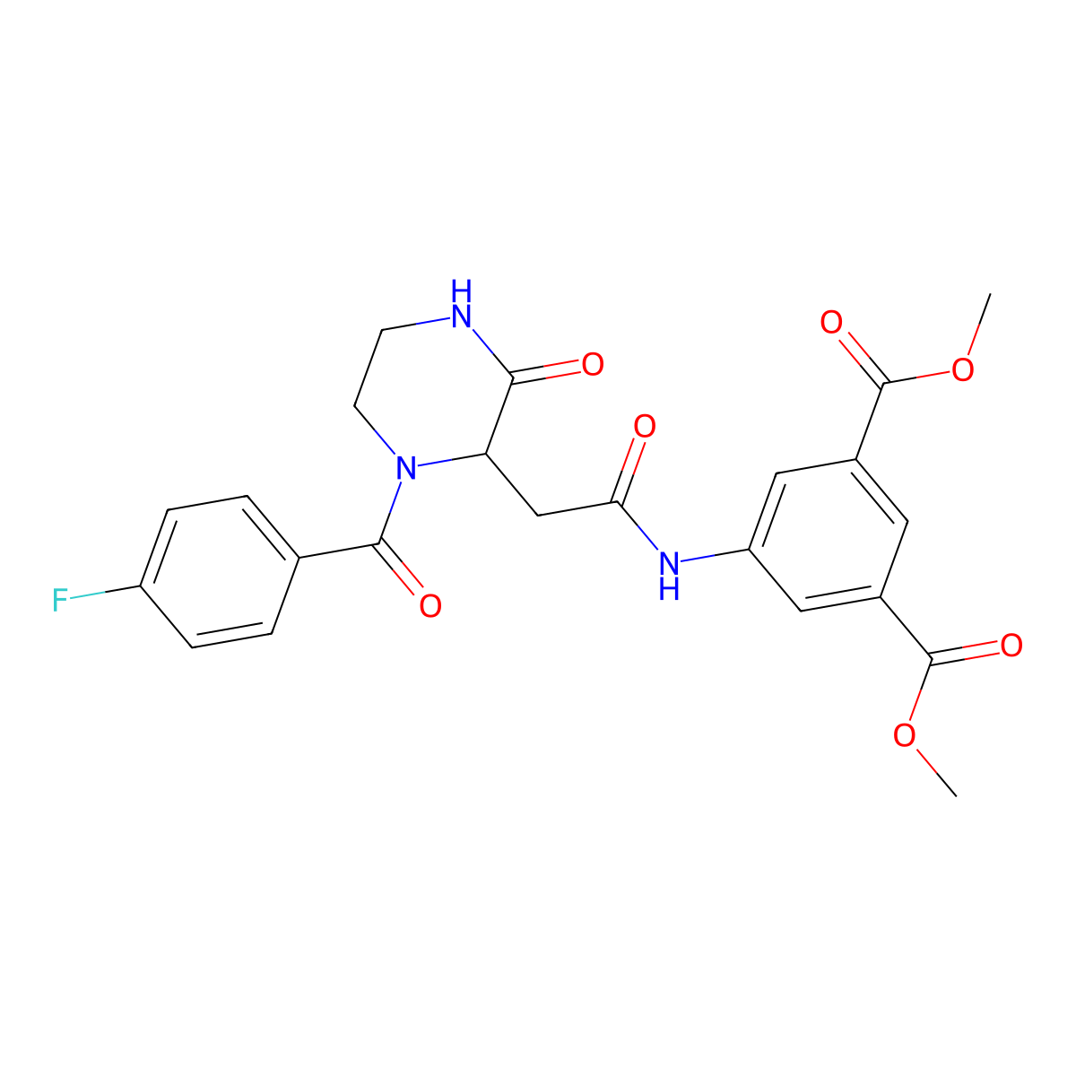 Dimethyl 5-[({1-[(4-fluorophenyl)carbonyl]-3-oxopiperazin-2-yl}acetyl)amino]benzene-1,3-dicarboxylate molecular structure, CAS 1031305-80-2