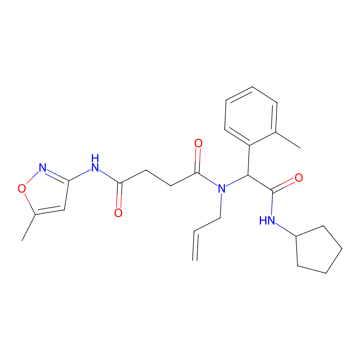 N1-[2-(Cyclopentylamino)-1-(2-methylphenyl)-2-oxoethyl]-N4-(5-methyl-3-isoxazolyl)-N1-2-propen-1-ylbutanediamide molecular structure, CAS 1031318-02-1