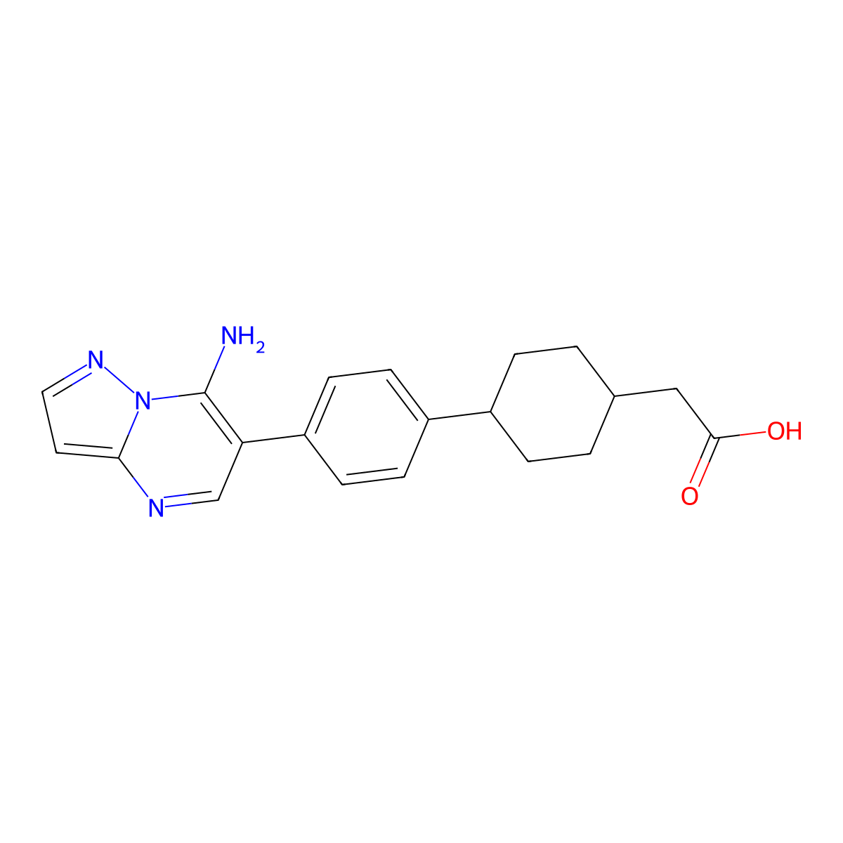 (4-(4-(7-Aminopyrazolo(1,5-a)pyrimidin-6-yl)phenyl)cyclohexyl)acetic acid molecular structure, CAS 1031336-60-3
