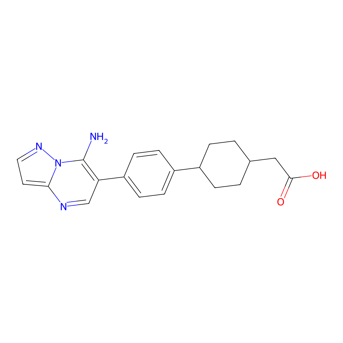 (4-(4-(7-Aminopyrazolo(1,5-a)pyrimidin-6-yl)phenyl)cyclohexyl)acetic acid molecular structure, CAS 1031336-60-3