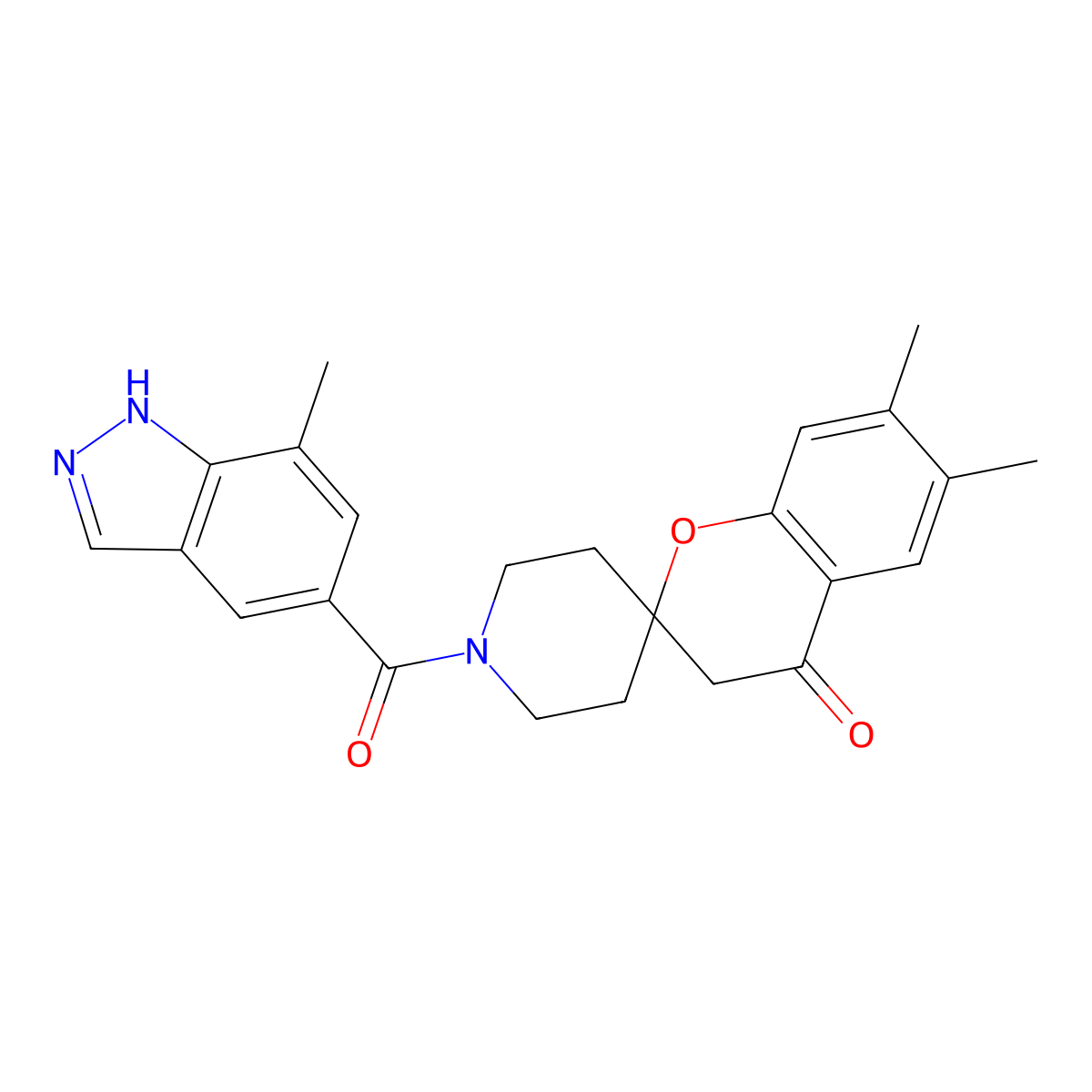 6,7-Dimethyl-1'-[(7-Methyl-1h-Indazol-5-Yl)carbonyl]spiro[chromene-2,4'-Piperidin]-4(3h)-One molecular structure, CAS 1031411-94-5