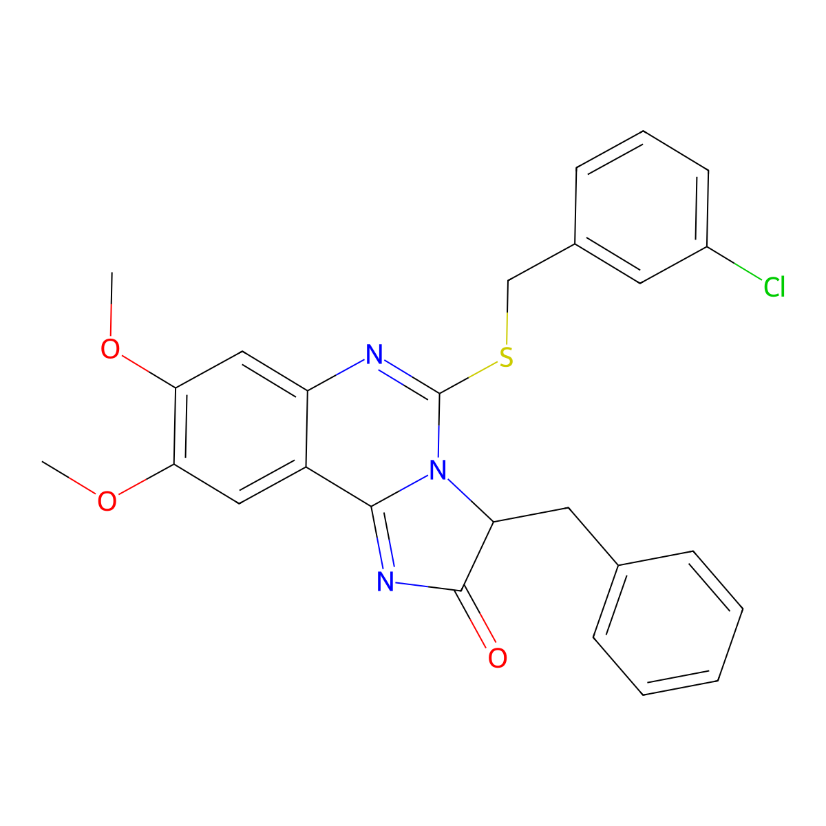 3-benzyl-5-[(3-chlorobenzyl)sulfanyl]-8,9-dimethoxyimidazo[1,2-c]quinazolin-2(3H)-one molecular structure, CAS 1031423-05-8
