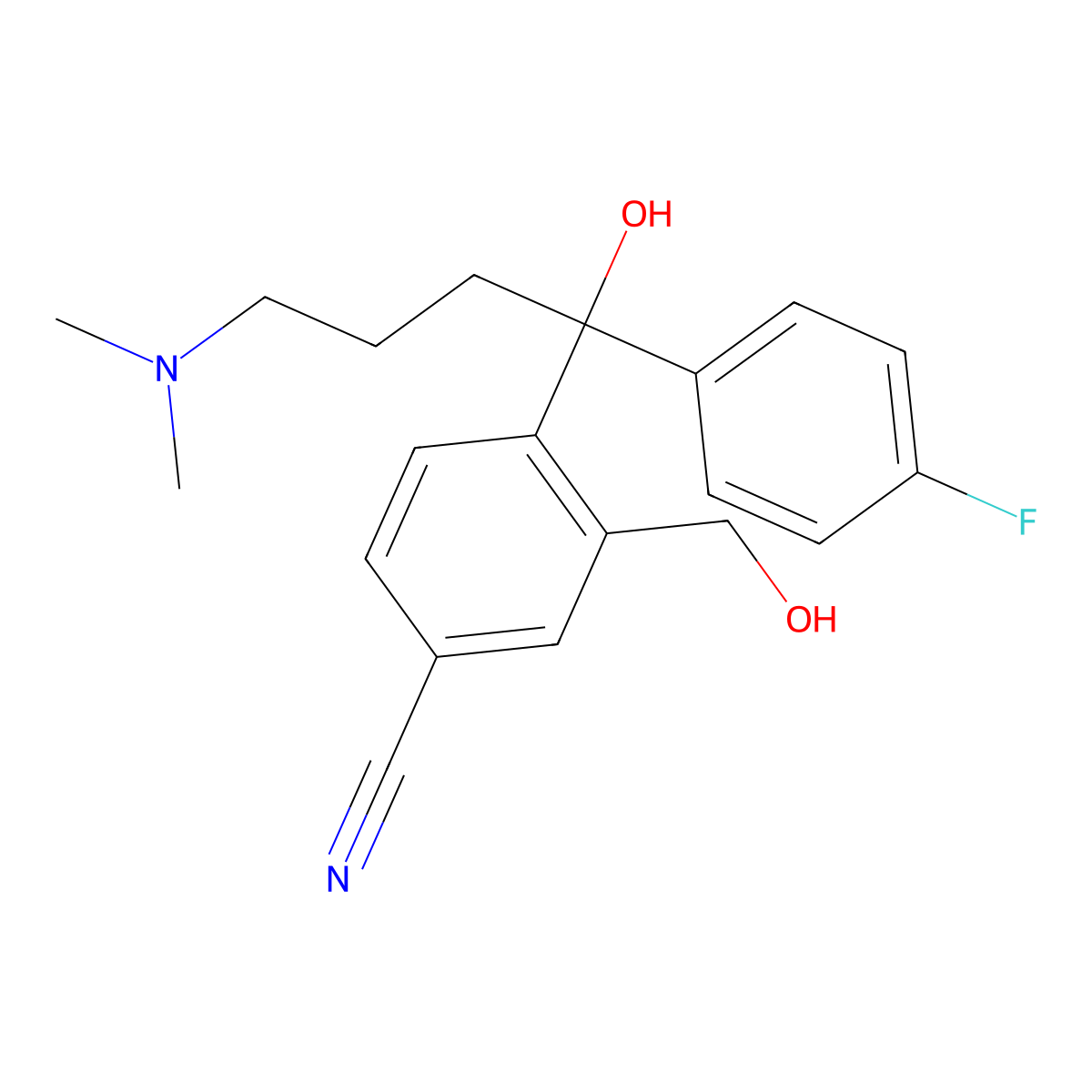 4-(4-(Dimethylamino)-1-(4-fluorophenyl)-1-hydroxybutyl)-3-(hydroxymethyl)benzonitrile molecular structure, CAS 103146-25-4