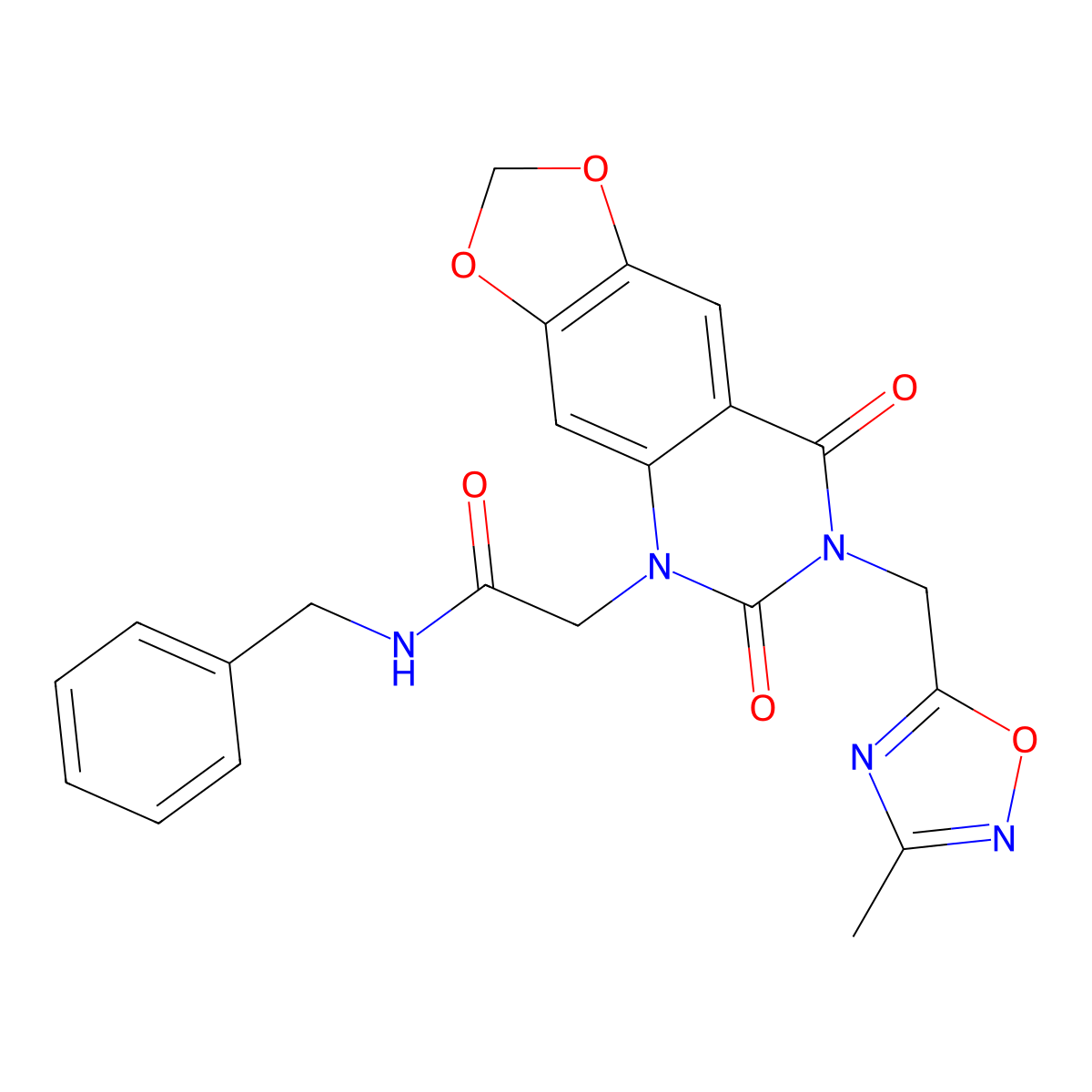 N-benzyl-2-[7-[(3-methyl-1,2,4-oxadiazol-5-yl)methyl]-6,8-dioxo-7,8-dihydro[1,3]dioxolo[4,5-g]quinazolin-5(6H)-yl]acetamide molecular structure, CAS 1031543-45-9