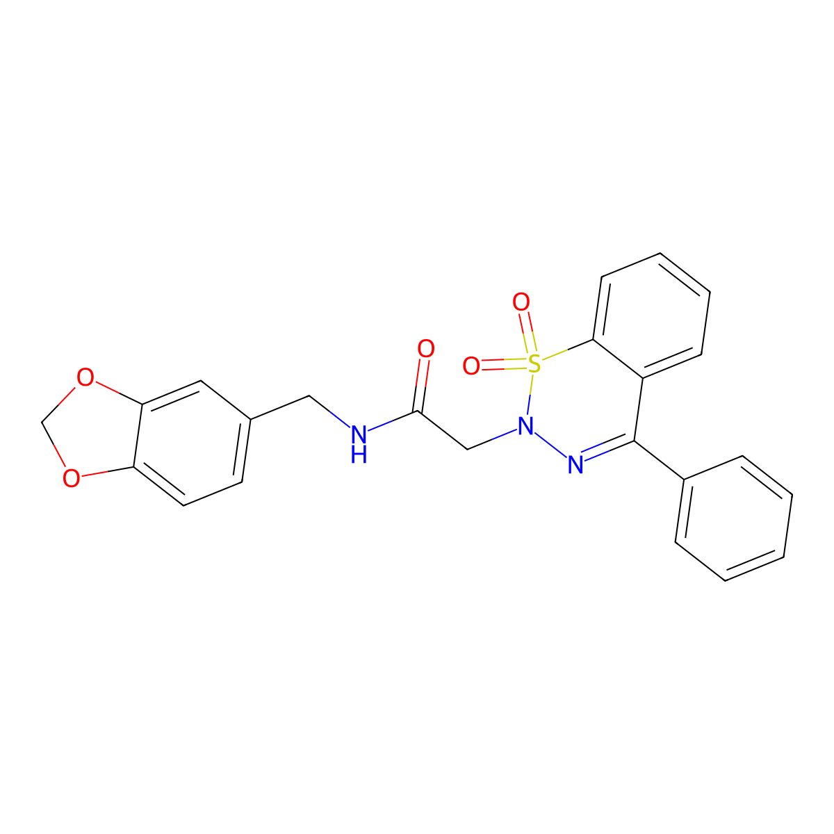 N-(1,3-benzodioxol-5-ylmethyl)-2-(1,1-dioxido-4-phenyl-2H-1,2,3-benzothiadiazin-2-yl)acetamide molecular structure, CAS 1031554-75-2