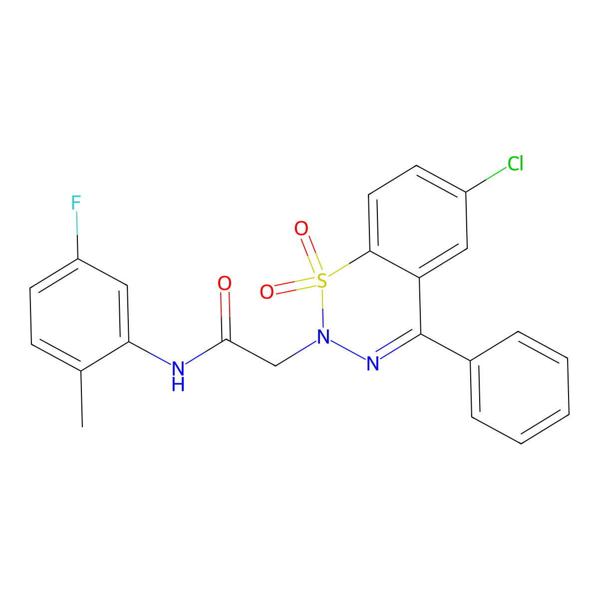 2-(6-chloro-1,1-dioxido-4-phenyl-2H-1,2,3-benzothiadiazin-2-yl)-N-(5-fluoro-2-methylphenyl)acetamide molecular structure, CAS 1031554-85-4