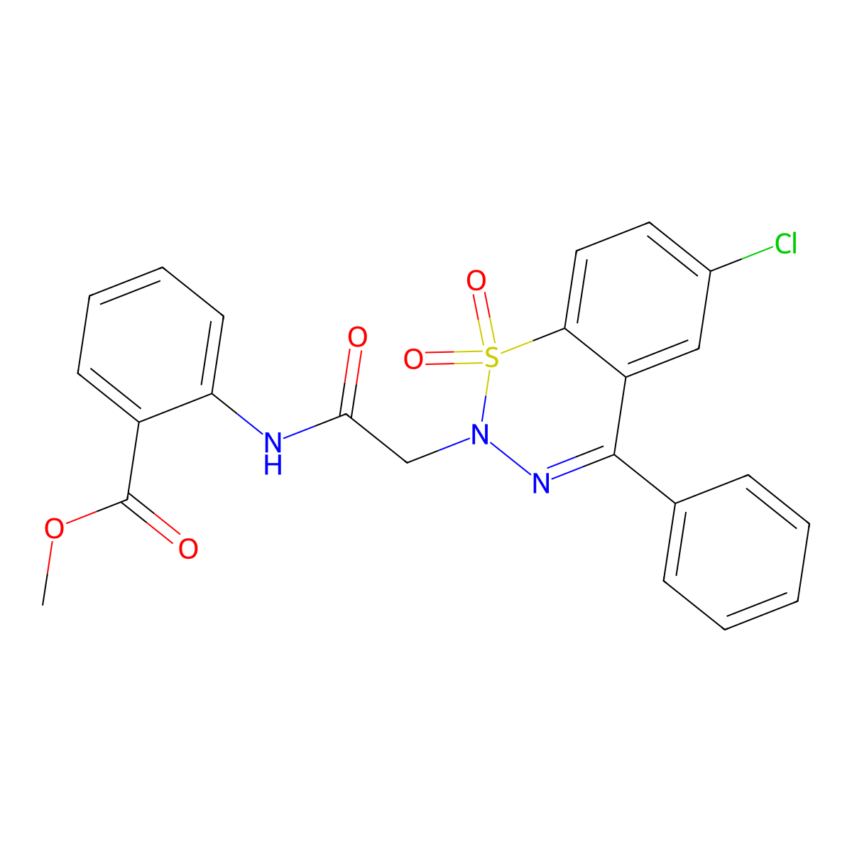 methyl 2-{[(6-chloro-1,1-dioxido-4-phenyl-2H-1,2,3-benzothiadiazin-2-yl)acetyl]amino}benzoate molecular structure, CAS 1031554-88-7