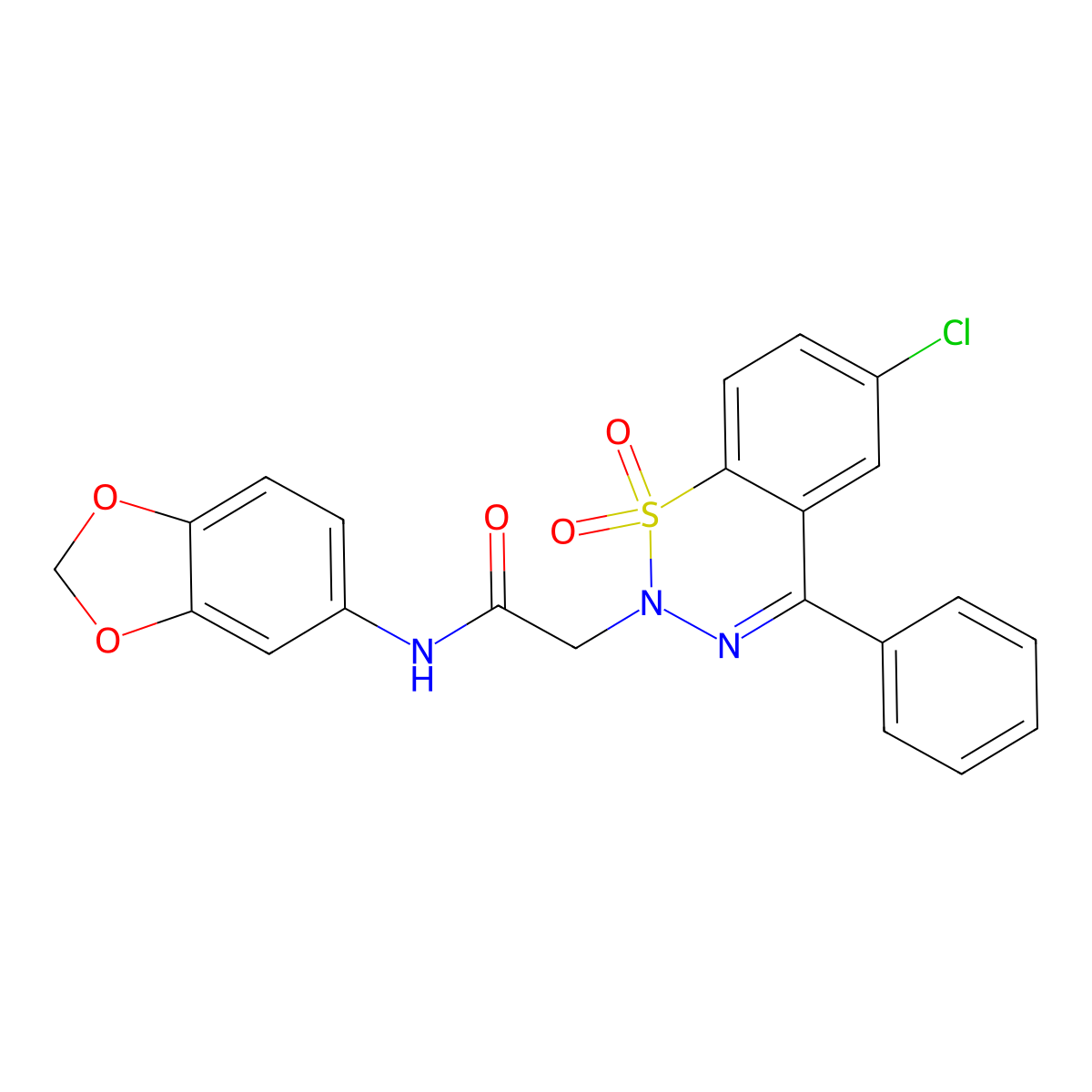 N-(1,3-benzodioxol-5-yl)-2-(6-chloro-1,1-dioxido-4-phenyl-2H-1,2,3-benzothiadiazin-2-yl)acetamide molecular structure, CAS 1031554-91-2