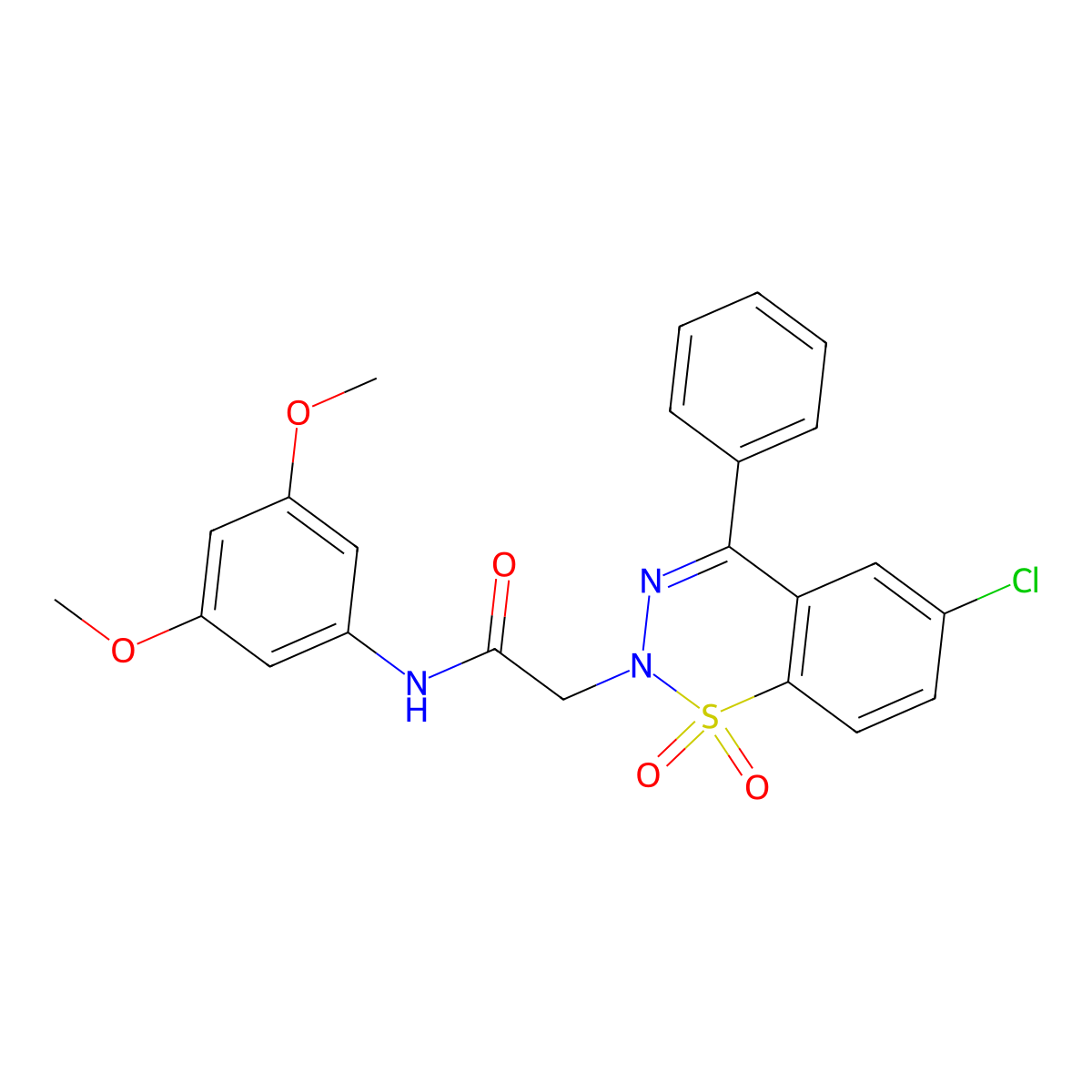 2-(6-chloro-1,1-dioxido-4-phenyl-2H-1,2,3-benzothiadiazin-2-yl)-N-(3,5-dimethoxyphenyl)acetamide molecular structure, CAS 1031554-94-5
