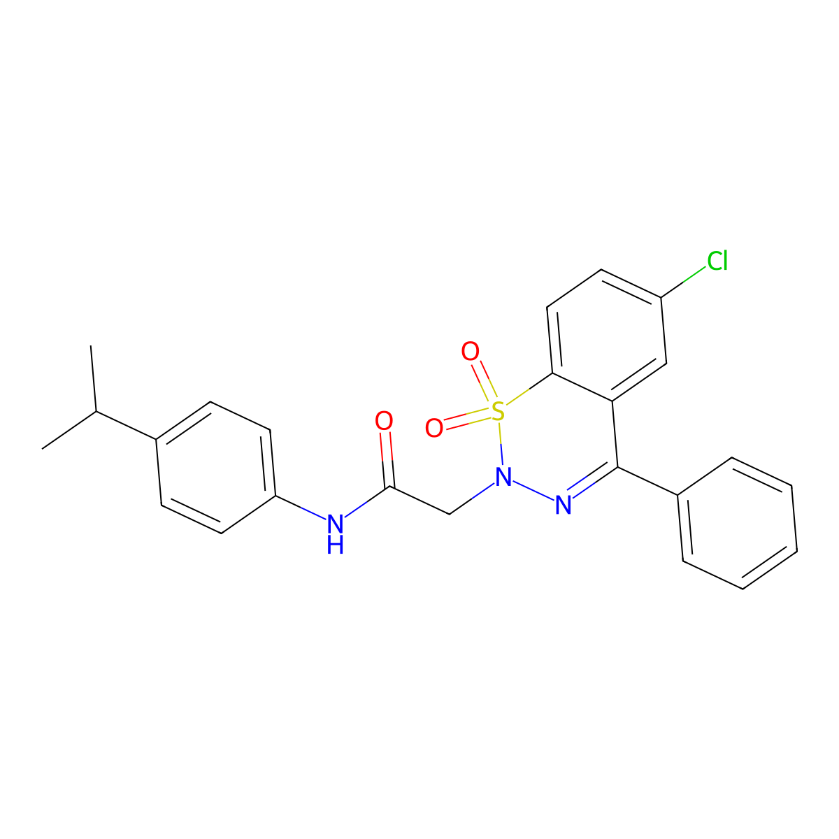 2-(6-chloro-1,1-dioxido-4-phenyl-2H-1,2,3-benzothiadiazin-2-yl)-N-[4-(propan-2-yl)phenyl]acetamide molecular structure, CAS 1031554-97-8