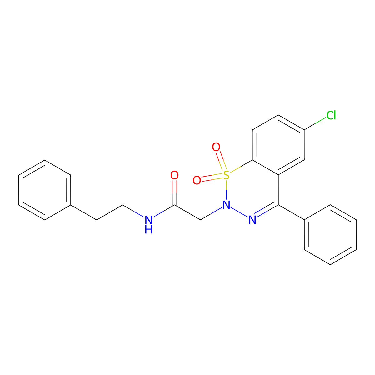 2-(6-chloro-1,1-dioxido-4-phenyl-2H-1,2,3-benzothiadiazin-2-yl)-N-(2-phenylethyl)acetamide molecular structure, CAS 1031555-03-9