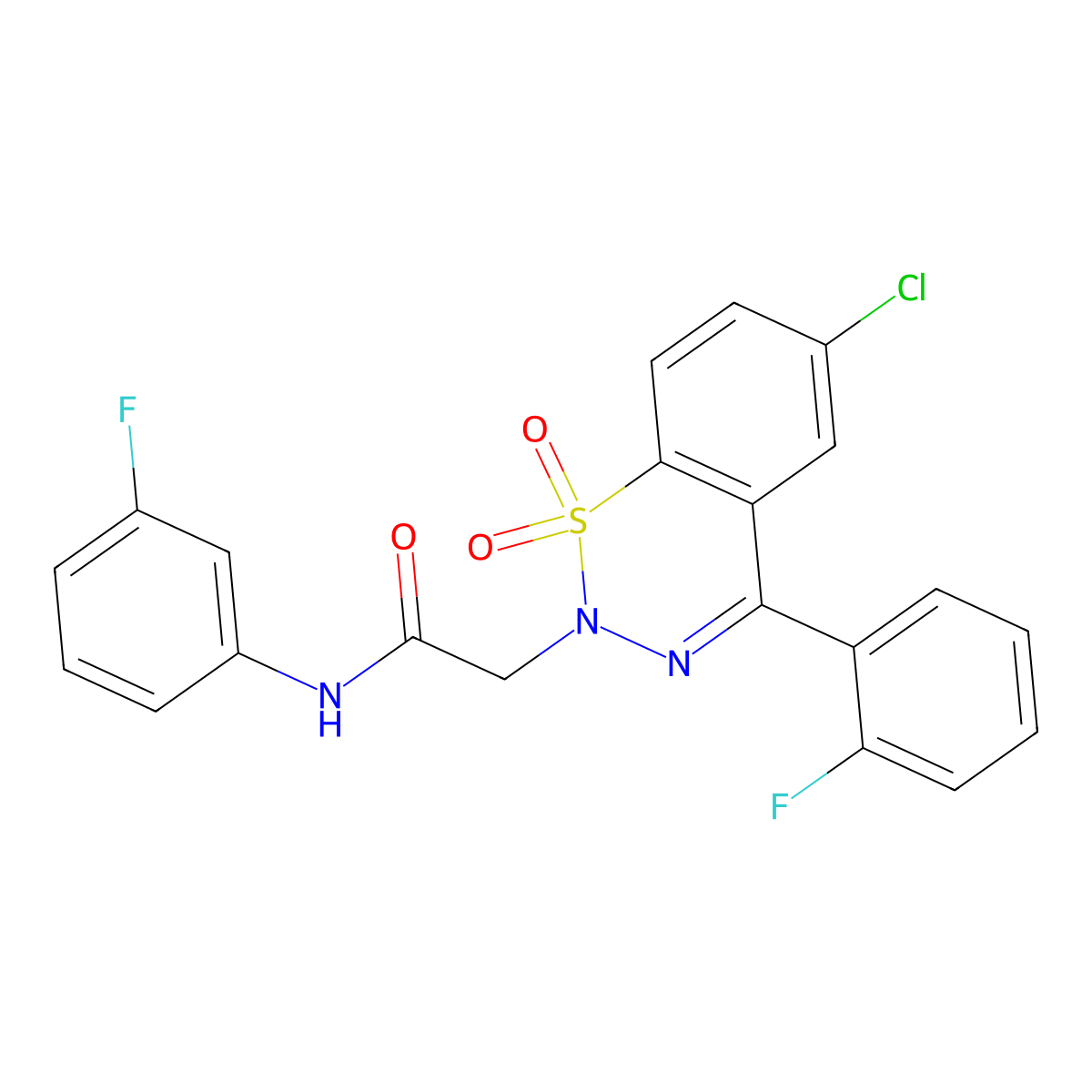 2-[6-chloro-4-(2-fluorophenyl)-1,1-dioxido-2H-1,2,3-benzothiadiazin-2-yl]-N-(3-fluorophenyl)acetamide molecular structure, CAS 1031555-15-3