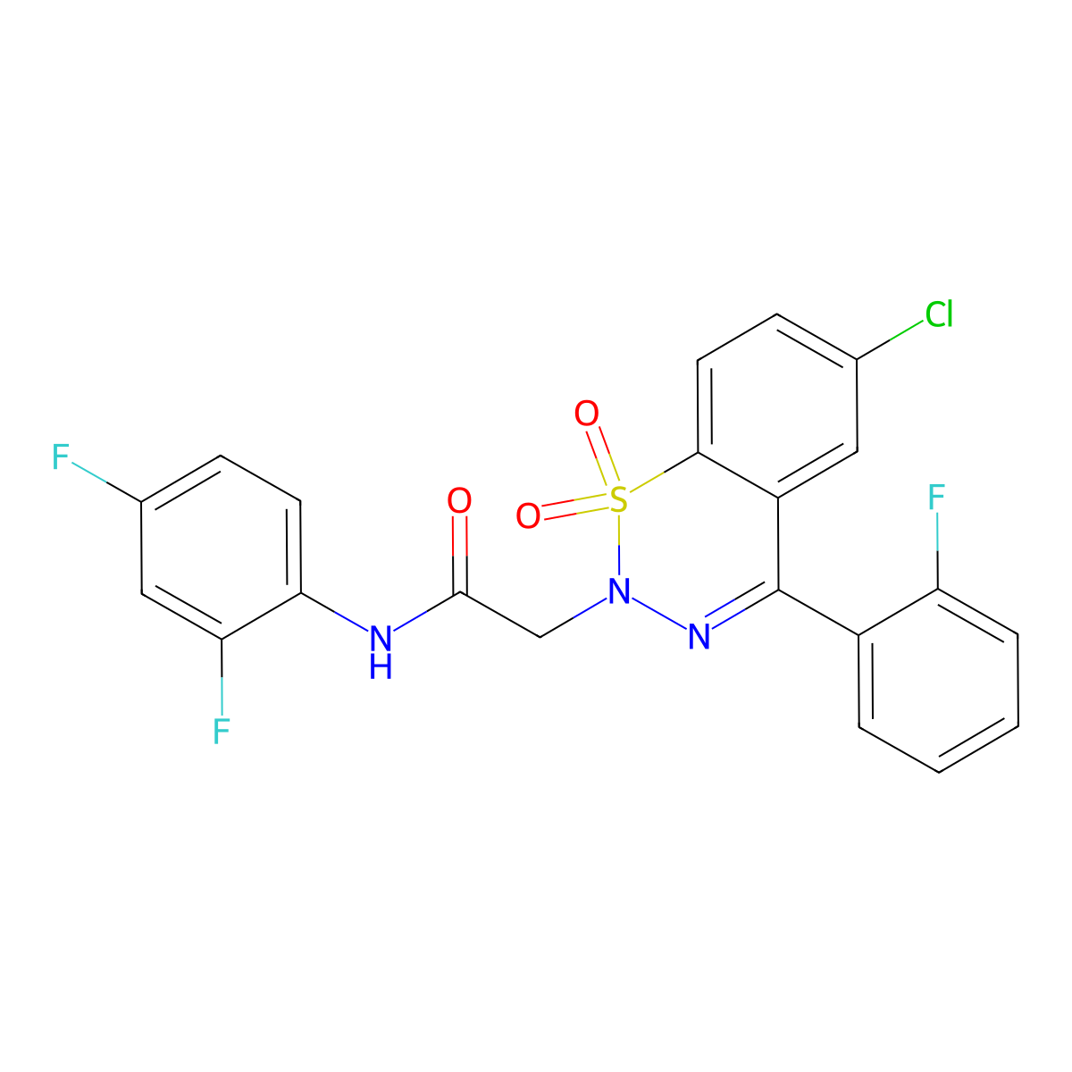 2-[6-chloro-4-(2-fluorophenyl)-1,1-dioxido-2H-1,2,3-benzothiadiazin-2-yl]-N-(2,4-difluorophenyl)acetamide molecular structure, CAS 1031555-18-6