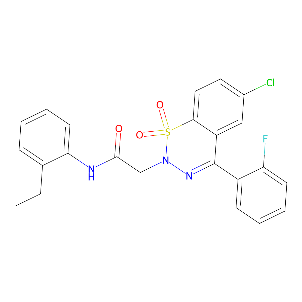2-[6-chloro-4-(2-fluorophenyl)-1,1-dioxido-2H-1,2,3-benzothiadiazin-2-yl]-N-(2-ethylphenyl)acetamide molecular structure, CAS 1031555-24-4