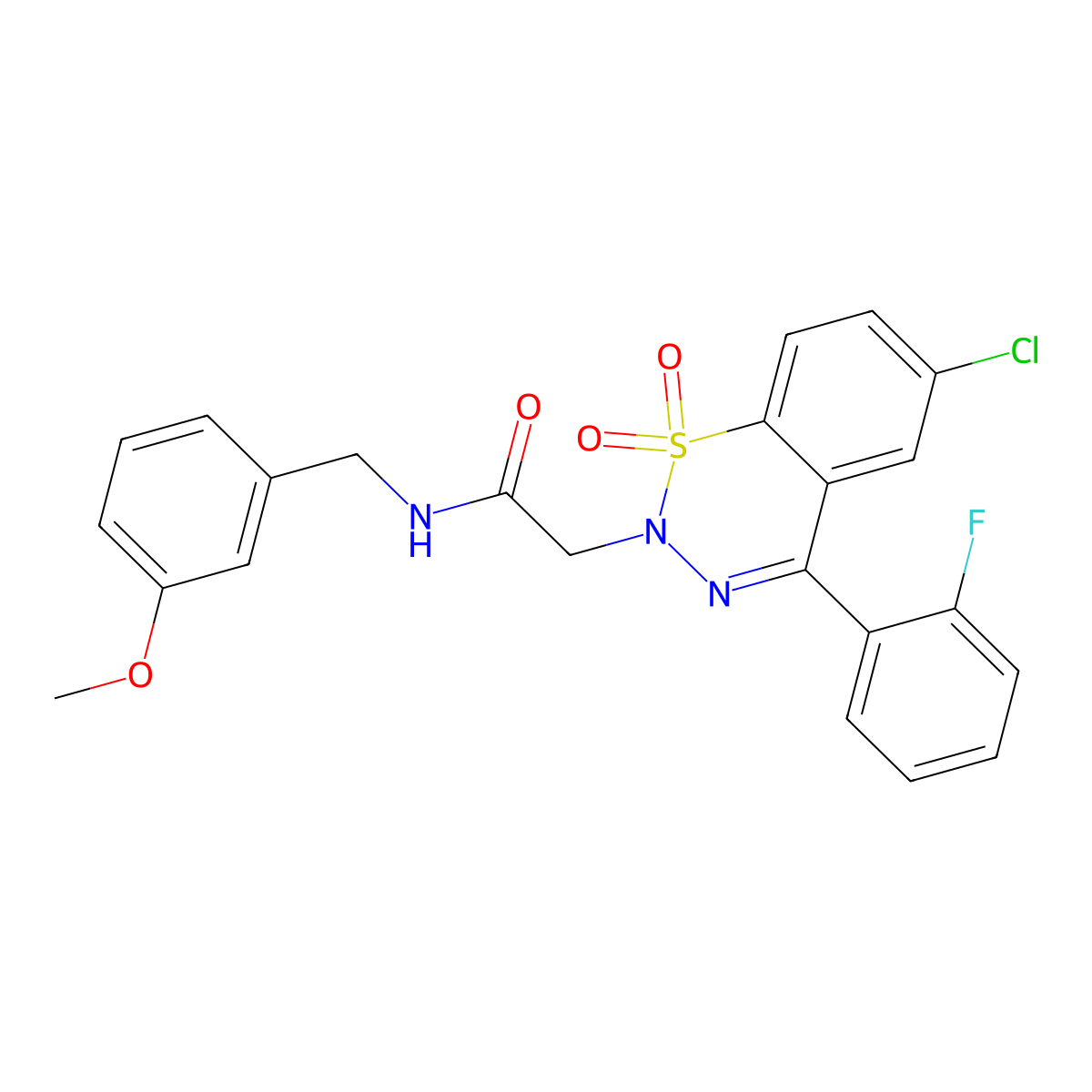 2-(6-chloro-4-(2-fluorophenyl)-1,1-dioxido-2H-benzo[e][1,2,3]thiadiazin-2-yl)-N-(3-methoxybenzyl)acetamide molecular structure, CAS 1031555-33-5