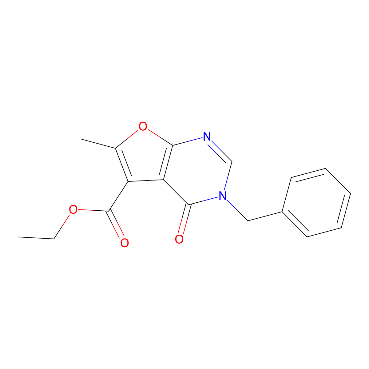 Ethyl 3-benzyl-6-methyl-4-oxo-3,4-dihydrofuro[2,3-d]pyrimidine-5-carboxylate molecular structure, CAS 1031555-81-3