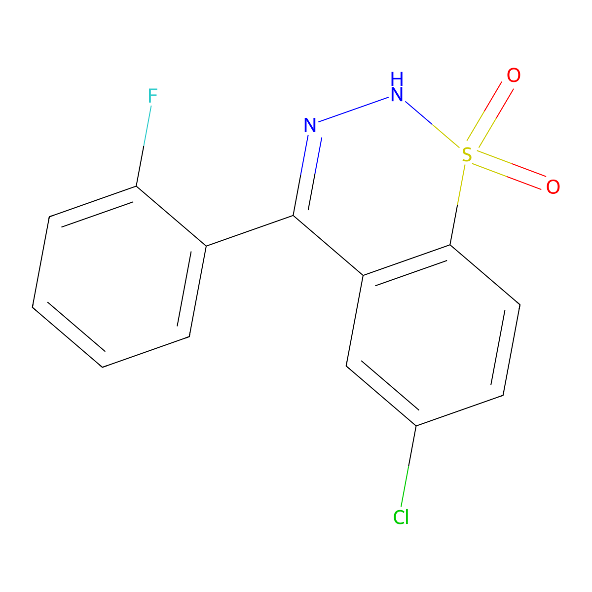 6-chloro-4-(2-fluorophenyl)-2H-1,2,3-benzothiadiazine 1,1-dioxide molecular structure, CAS 1031557-71-7