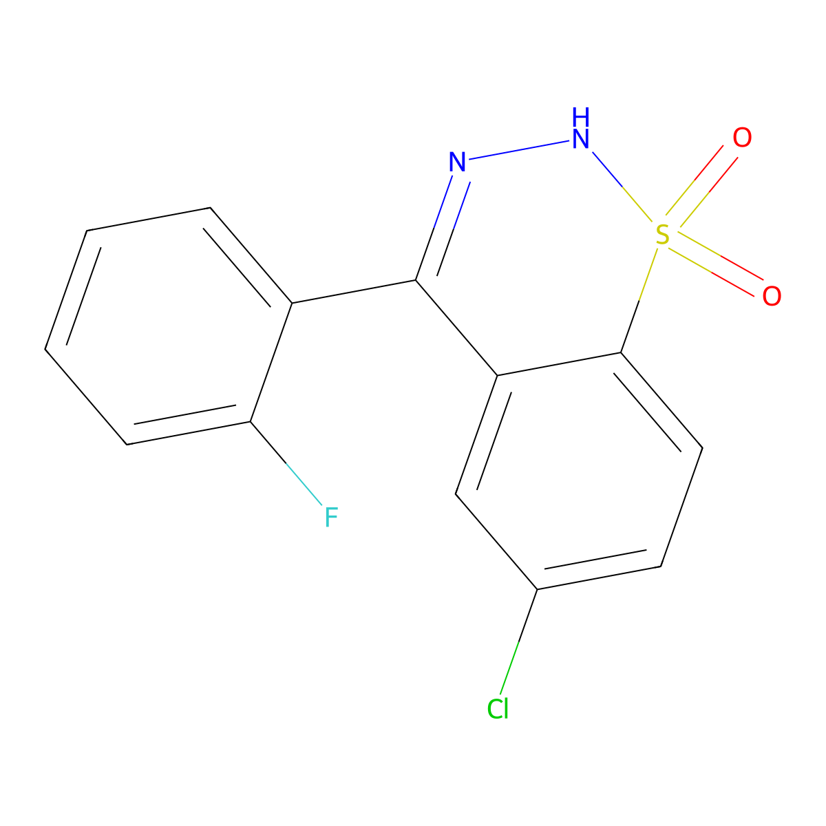 6-chloro-4-(2-fluorophenyl)-2H-1,2,3-benzothiadiazine 1,1-dioxide molecular structure, CAS 1031557-71-7