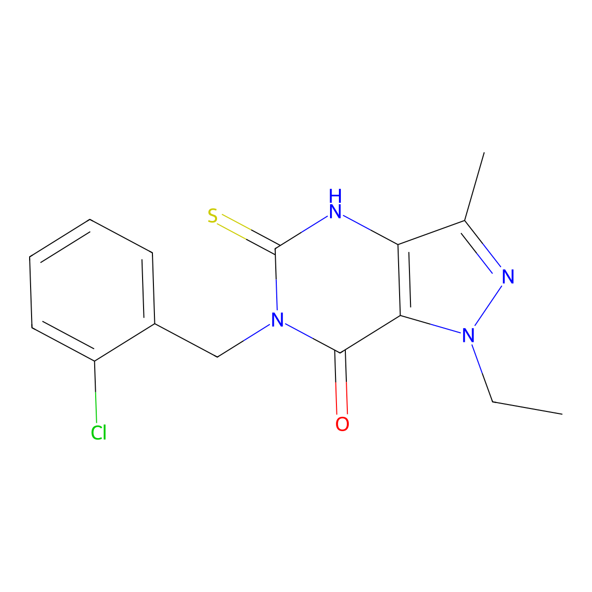6-(2-chlorobenzyl)-1-ethyl-3-methyl-5-thioxo-1,4,5,6-tetrahydro-7H-pyrazolo[4,3-d]pyrimidin-7-one molecular structure, CAS 1031558-01-6