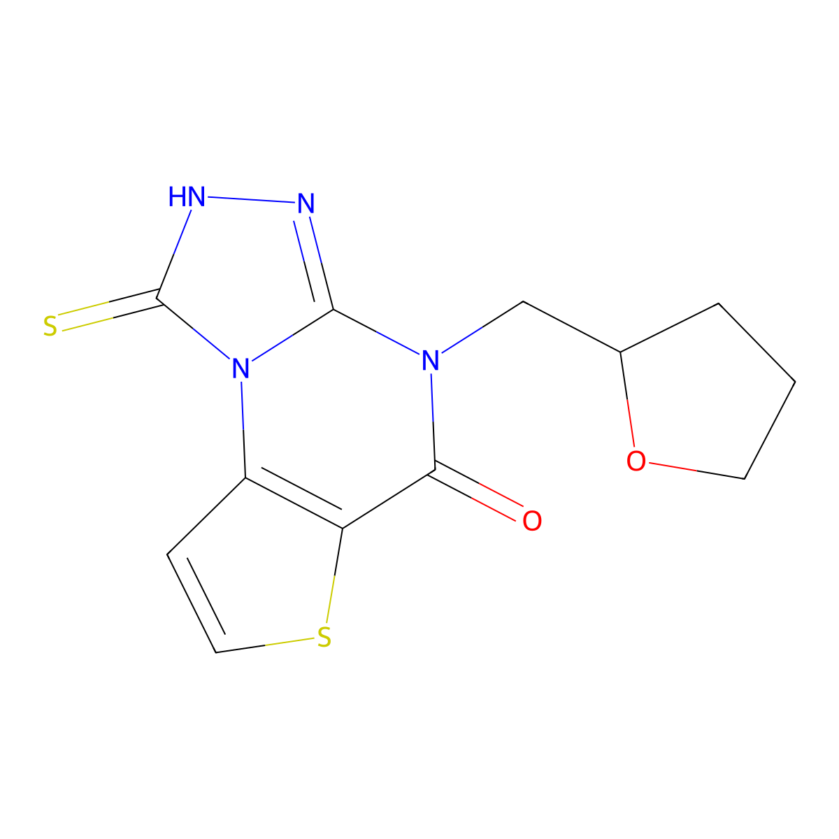 4-((tetrahydrofuran-2-yl)methyl)-1-thioxo-1,2-dihydrothieno[2,3-e][1,2,4]triazolo[4,3-a]pyrimidin-5(4H)-one molecular structure, CAS 1031558-48-1
