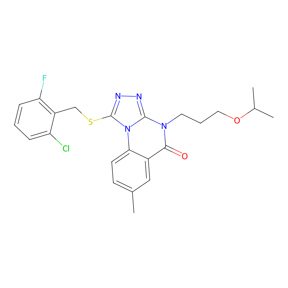 1-((2-chloro-6-fluorobenzyl)thio)-4-(3-isopropoxypropyl)-7-methyl-[1,2,4]triazolo[4,3-a]quinazolin-5(4H)-one molecular structure, CAS 1031558-58-3