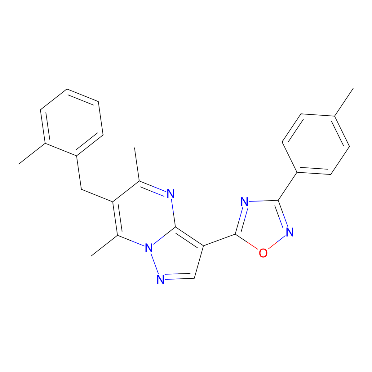 5-(5,7-Dimethyl-6-(2-methylbenzyl)pyrazolo[1,5-a]pyrimidin-3-yl)-3-(p-tolyl)-1,2,4-oxadiazole molecular structure, CAS 1031558-75-4