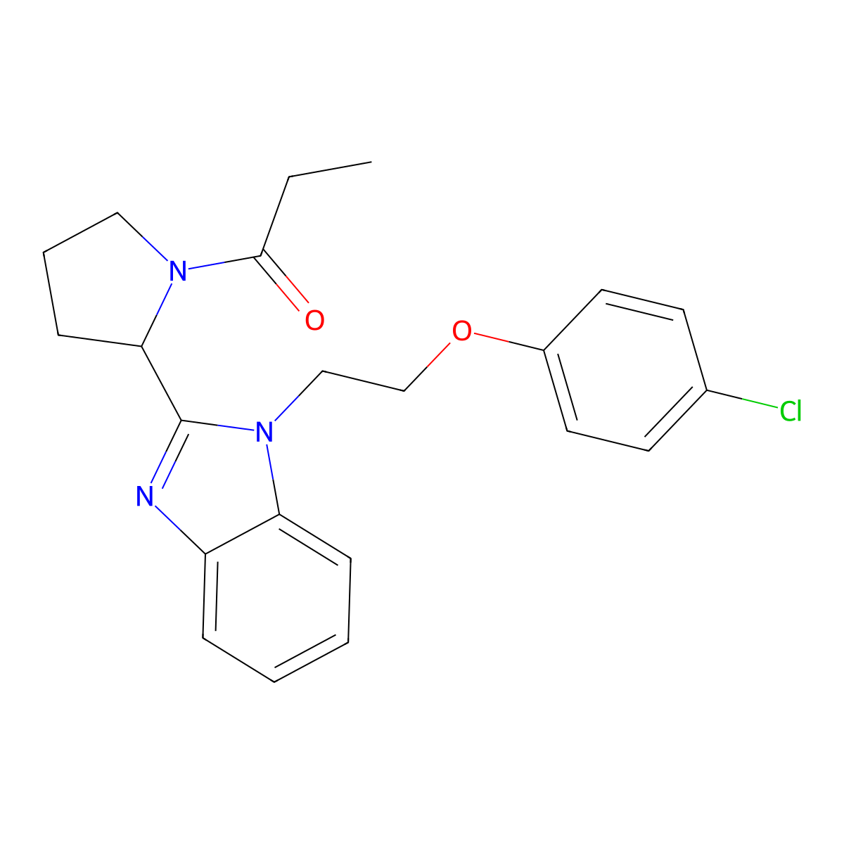 1-[2-(4-chlorophenoxy)ethyl]-2-(1-propionylpyrrolidin-2-yl)-1H-benzimidazole molecular structure, CAS 1031565-98-6