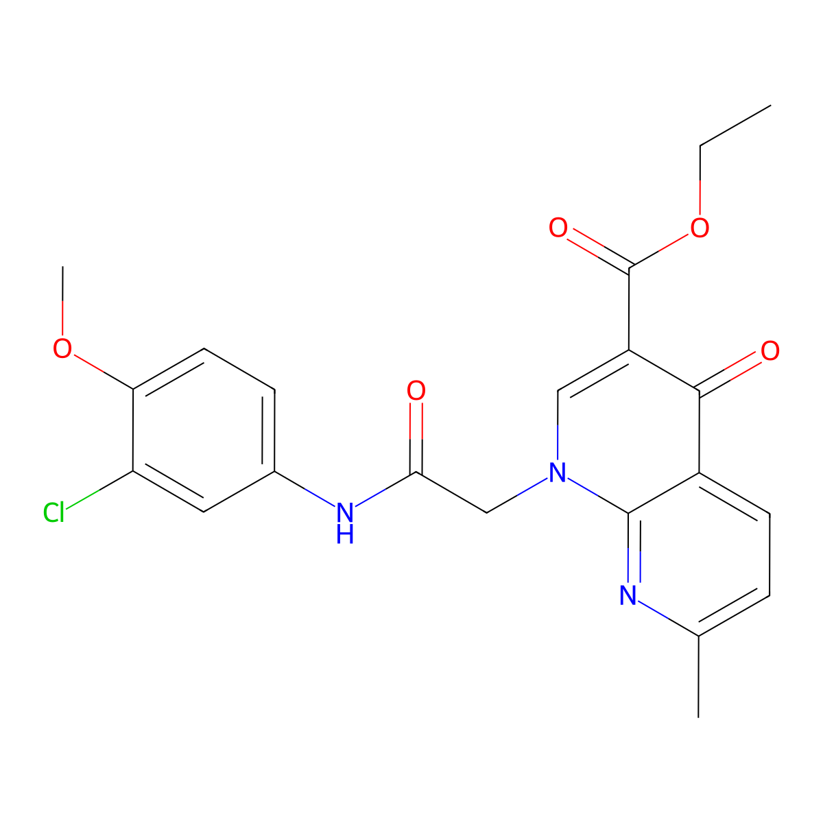 Ethyl 1-(2-((3-chloro-4-methoxyphenyl)amino)-2-oxoethyl)-7-methyl-4-oxo-1,4-dihydro-1,8-naphthyridine-3-carboxylate molecular structure, CAS 1031573-35-9