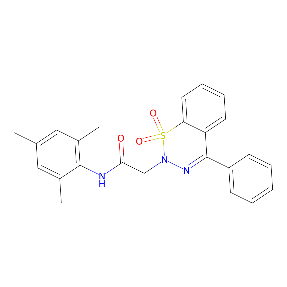 2-(1,1-dioxido-4-phenyl-2H-benzo[e][1,2,3]thiadiazin-2-yl)-N-mesitylacetamide molecular structure, CAS 1031574-68-1