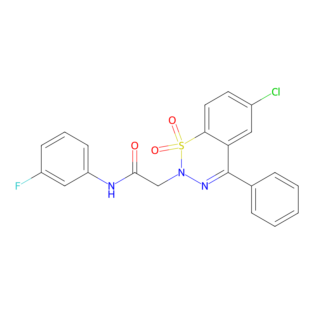 2-(6-chloro-1,1-dioxido-4-phenyl-2H-1,2,3-benzothiadiazin-2-yl)-N-(3-fluorophenyl)acetamide molecular structure, CAS 1031574-77-2