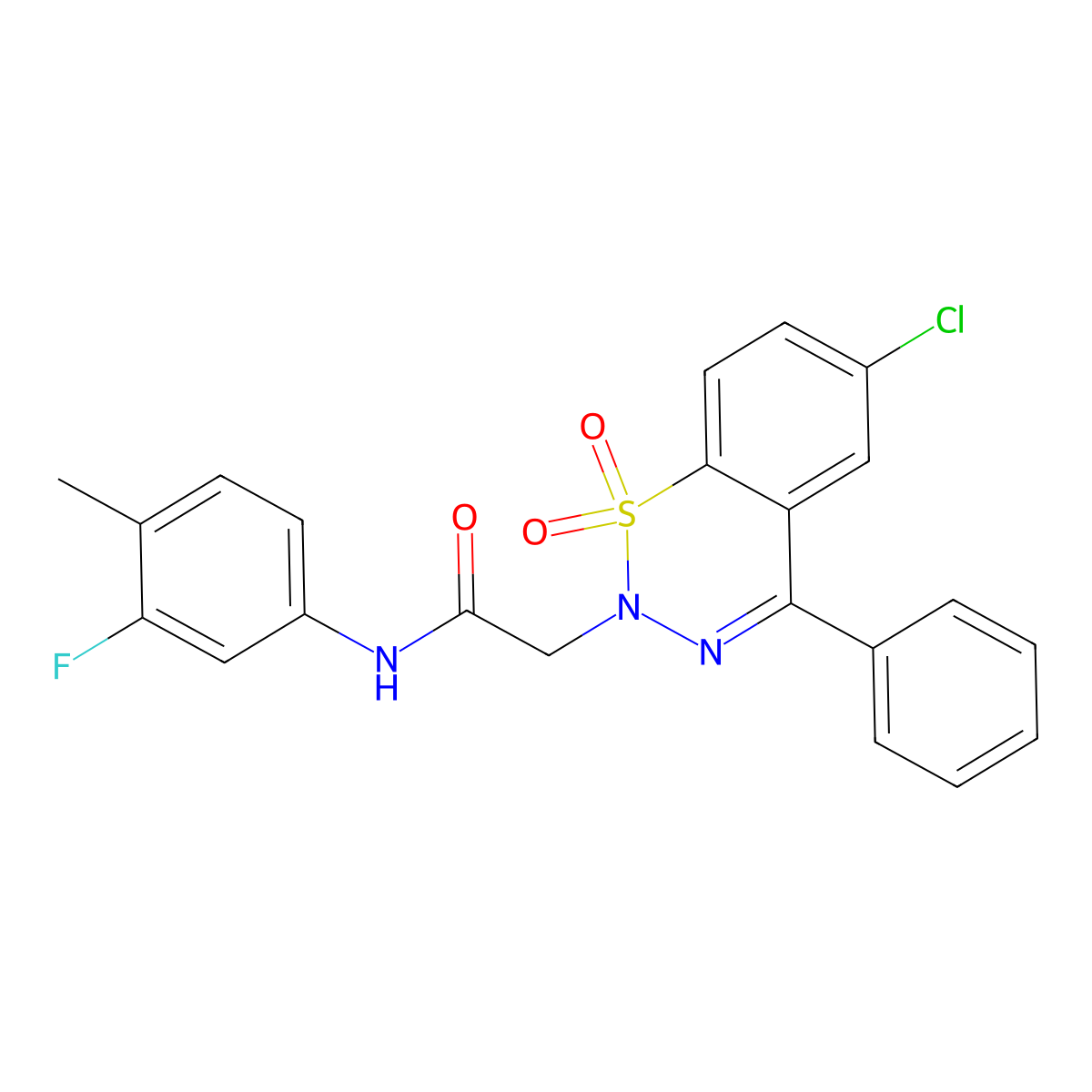 2-(6-chloro-1,1-dioxido-4-phenyl-2H-1,2,3-benzothiadiazin-2-yl)-N-(3-fluoro-4-methylphenyl)acetamide molecular structure, CAS 1031574-83-0