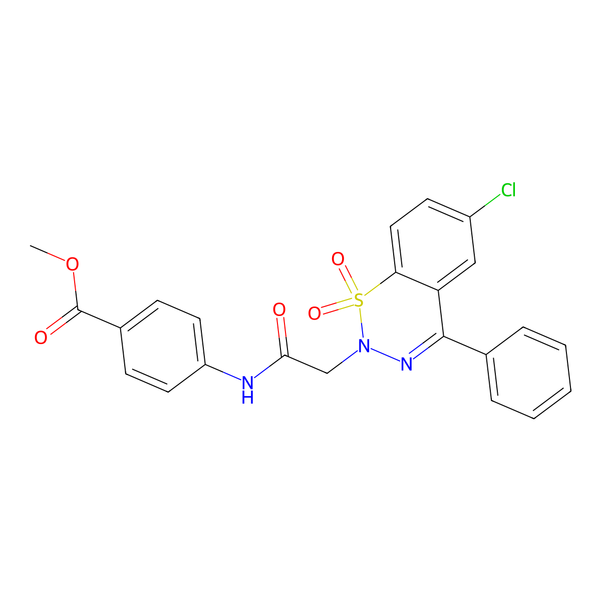 methyl 4-{[(6-chloro-1,1-dioxido-4-phenyl-2H-1,2,3-benzothiadiazin-2-yl)acetyl]amino}benzoate molecular structure, CAS 1031574-89-6