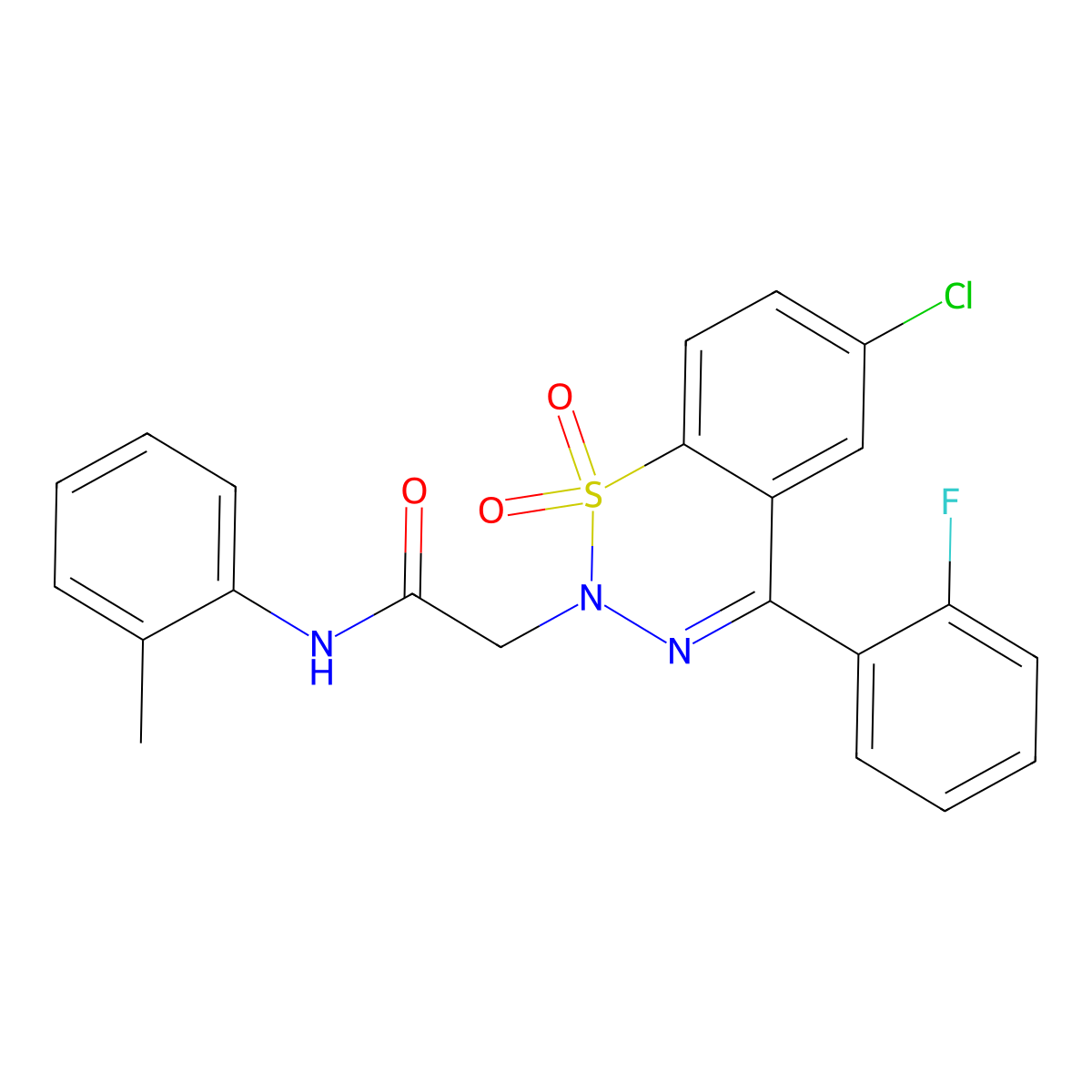 2-(6-chloro-4-(2-fluorophenyl)-1,1-dioxido-2H-benzo[e][1,2,3]thiadiazin-2-yl)-N-(o-tolyl)acetamide molecular structure, CAS 1031575-15-1