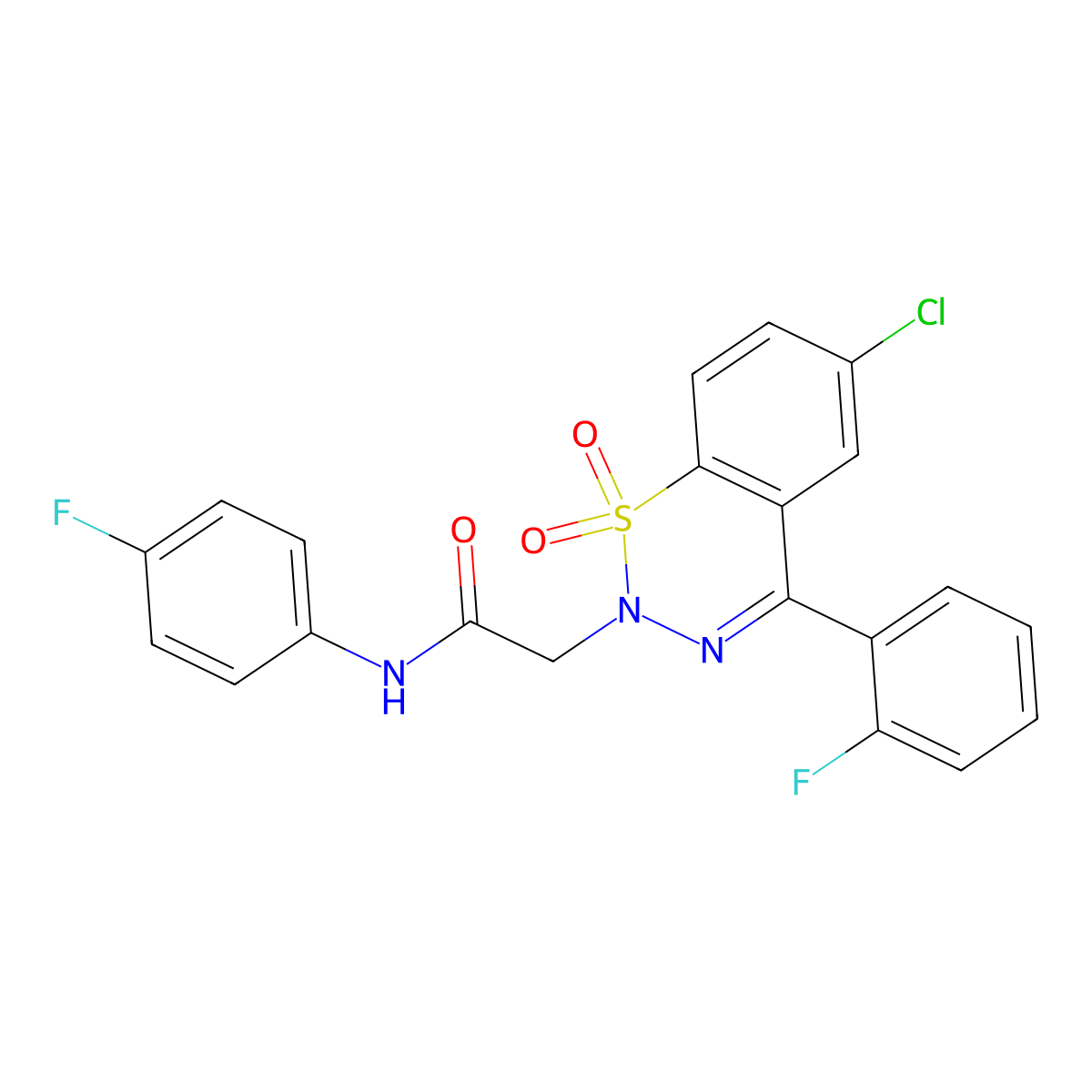 2-[6-chloro-4-(2-fluorophenyl)-1,1-dioxido-2H-1,2,3-benzothiadiazin-2-yl]-N-(4-fluorophenyl)acetamide molecular structure, CAS 1031575-23-1