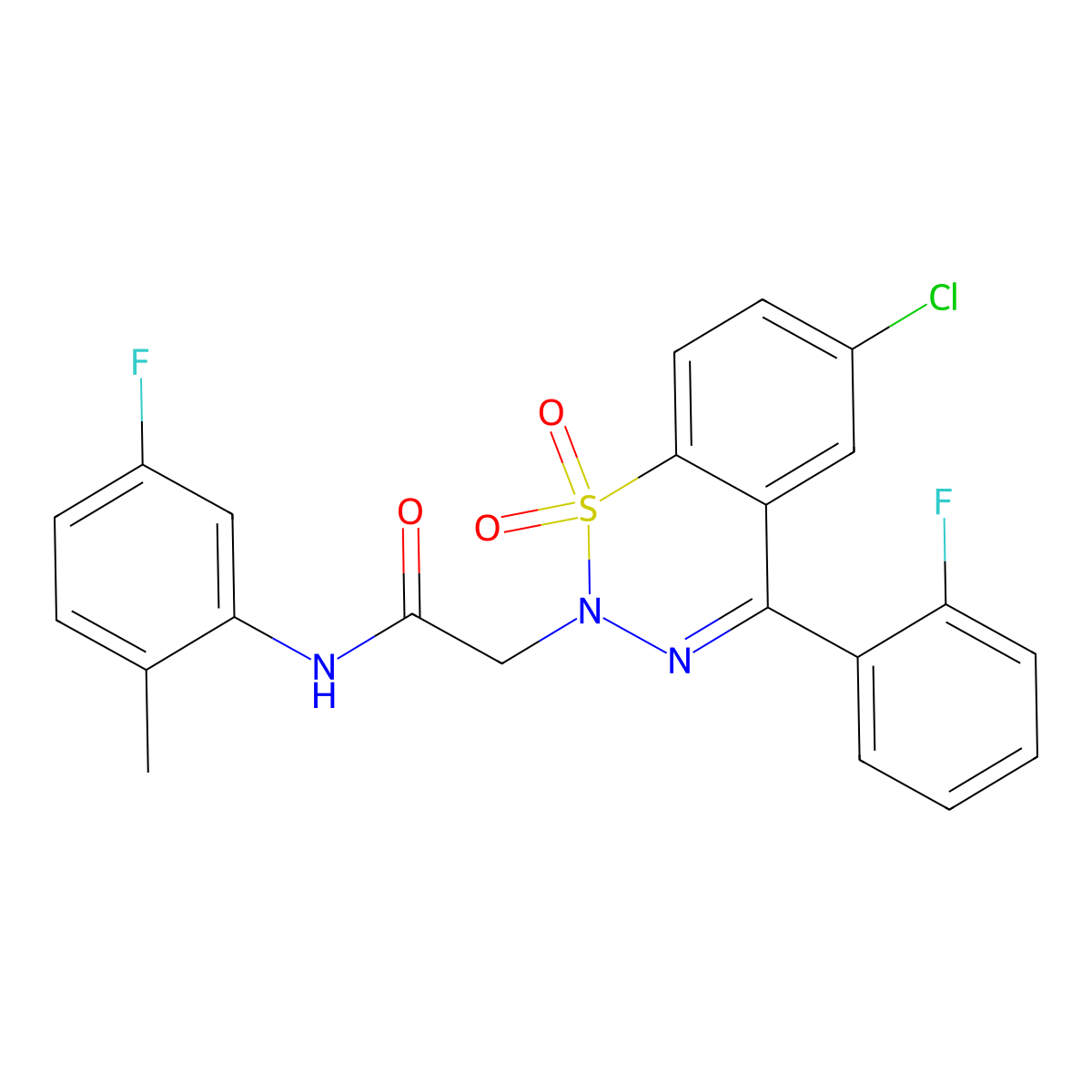 2-(6-chloro-4-(2-fluorophenyl)-1,1-dioxido-2H-benzo[e][1,2,3]thiadiazin-2-yl)-N-(5-fluoro-2-methylphenyl)acetamide molecular structure, CAS 1031575-27-5