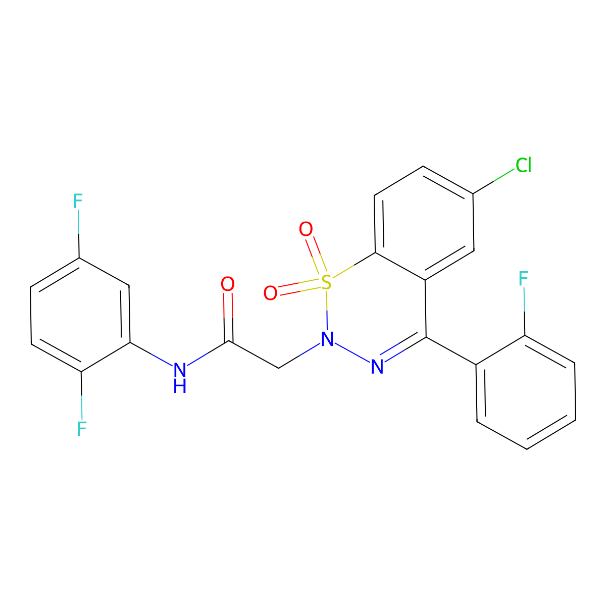 2-(6-chloro-4-(2-fluorophenyl)-1,1-dioxido-2H-benzo[e][1,2,3]thiadiazin-2-yl)-N-(2,5-difluorophenyl)acetamide molecular structure, CAS 1031575-31-1