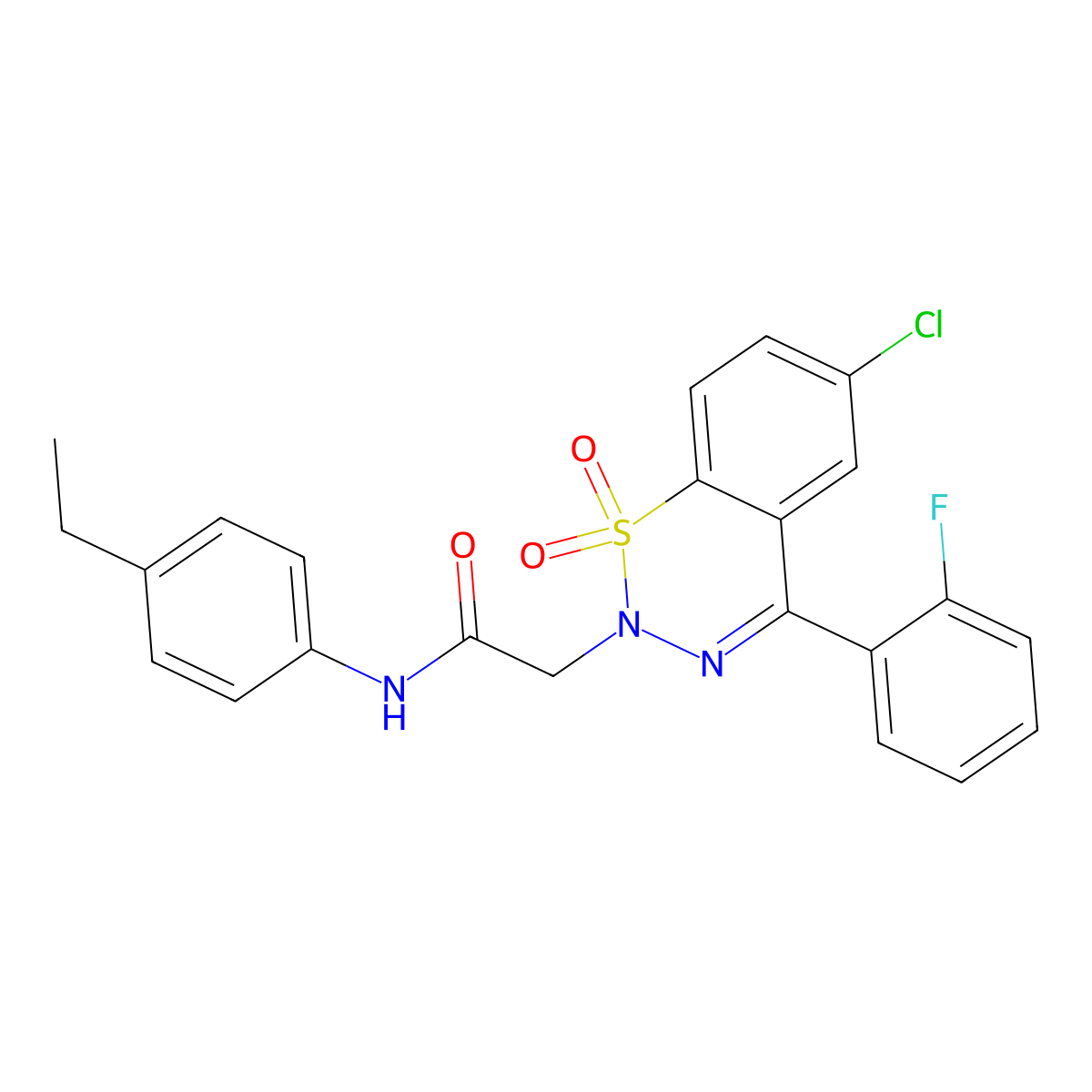2-[6-chloro-4-(2-fluorophenyl)-1,1-dioxido-2H-1,2,3-benzothiadiazin-2-yl]-N-(4-ethylphenyl)acetamide molecular structure, CAS 1031575-35-5