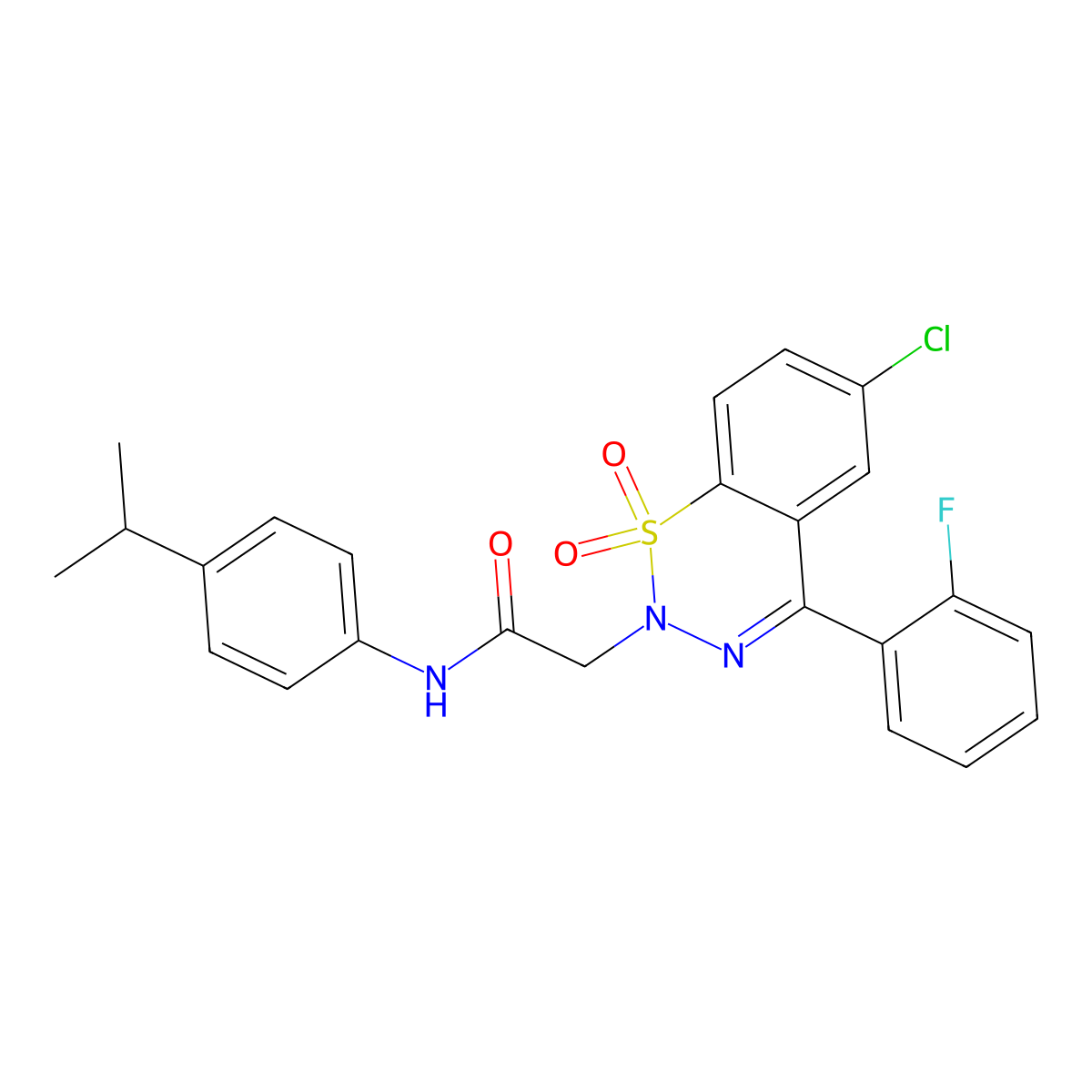 2-[6-chloro-4-(2-fluorophenyl)-1,1-dioxido-2H-1,2,3-benzothiadiazin-2-yl]-N-[4-(propan-2-yl)phenyl]acetamide molecular structure, CAS 1031575-39-9