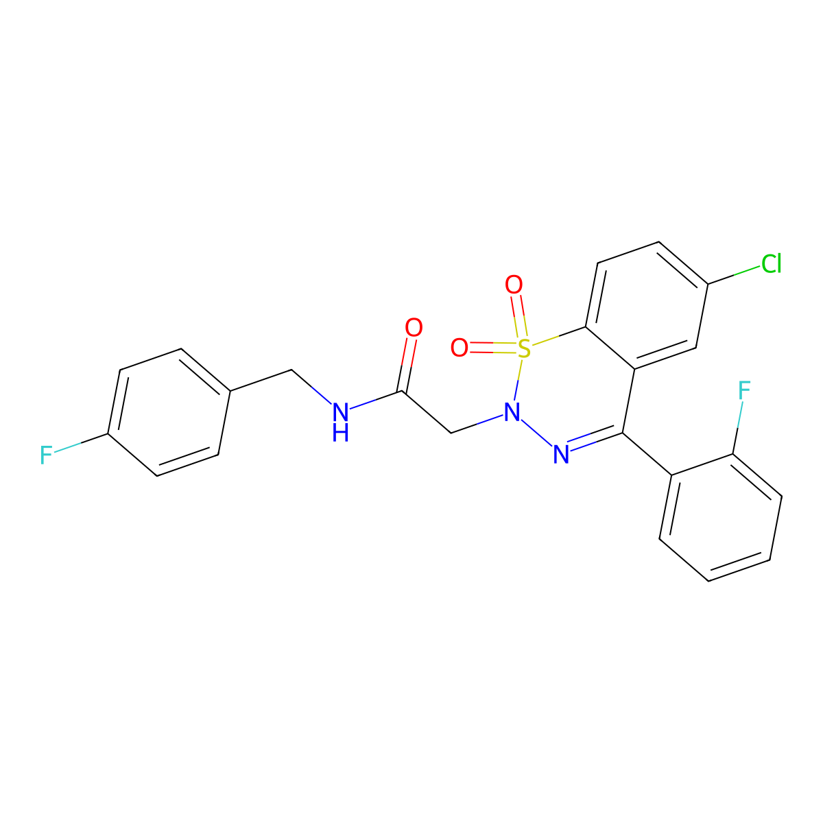 2-(6-chloro-4-(2-fluorophenyl)-1,1-dioxido-2H-benzo[e][1,2,3]thiadiazin-2-yl)-N-(4-fluorobenzyl)acetamide molecular structure, CAS 1031575-43-5