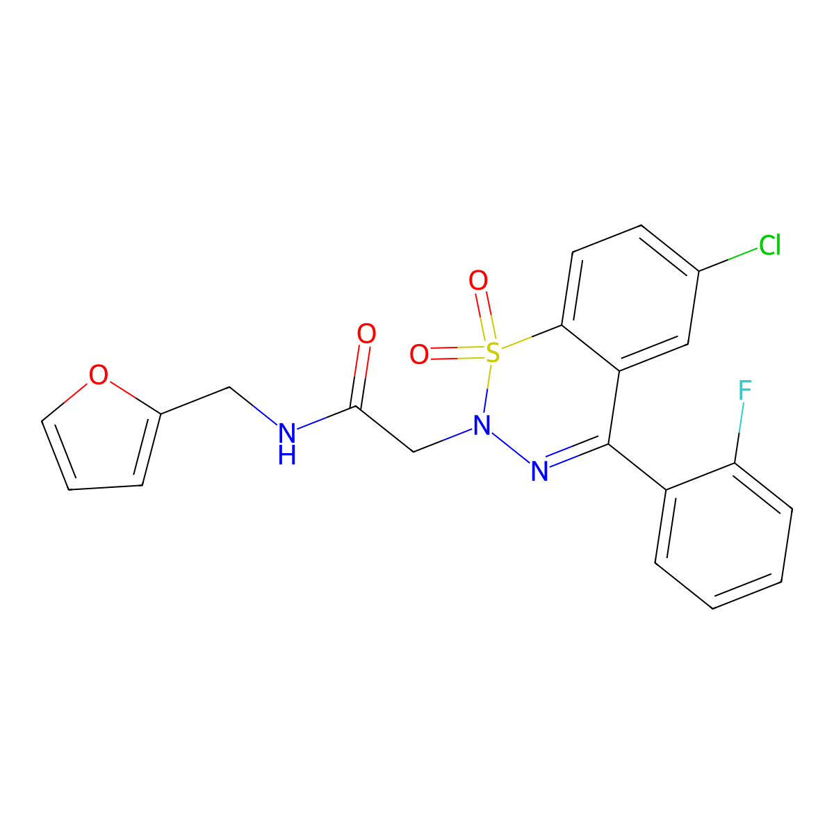 2-(6-chloro-4-(2-fluorophenyl)-1,1-dioxido-2H-benzo[e][1,2,3]thiadiazin-2-yl)-N-(furan-2-ylmethyl)acetamide molecular structure, CAS 1031575-47-9