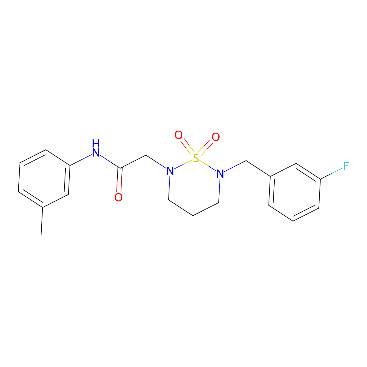2-[6-(3-fluorobenzyl)-1,1-dioxido-1,2,6-thiadiazinan-2-yl]-N-(3-methylphenyl)acetamide molecular structure, CAS 1031577-46-4
