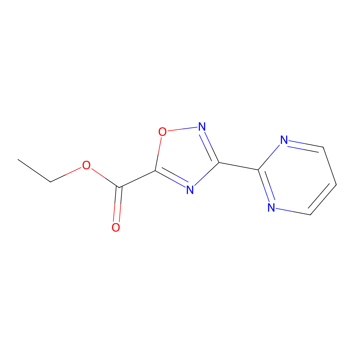 Ethyl 3-pyrimidin-2-yl-1,2,4-oxadiazole-5-carboxylate molecular structure, CAS 1031577-56-6