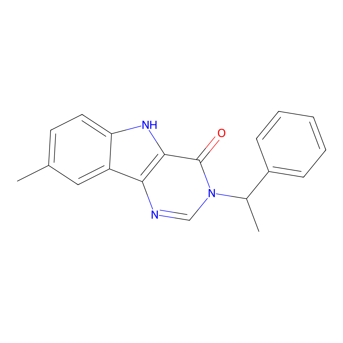 8-methyl-3-(1-phenylethyl)-3H-pyrimido[5,4-b]indol-4(5H)-one molecular structure, CAS 1031578-28-5