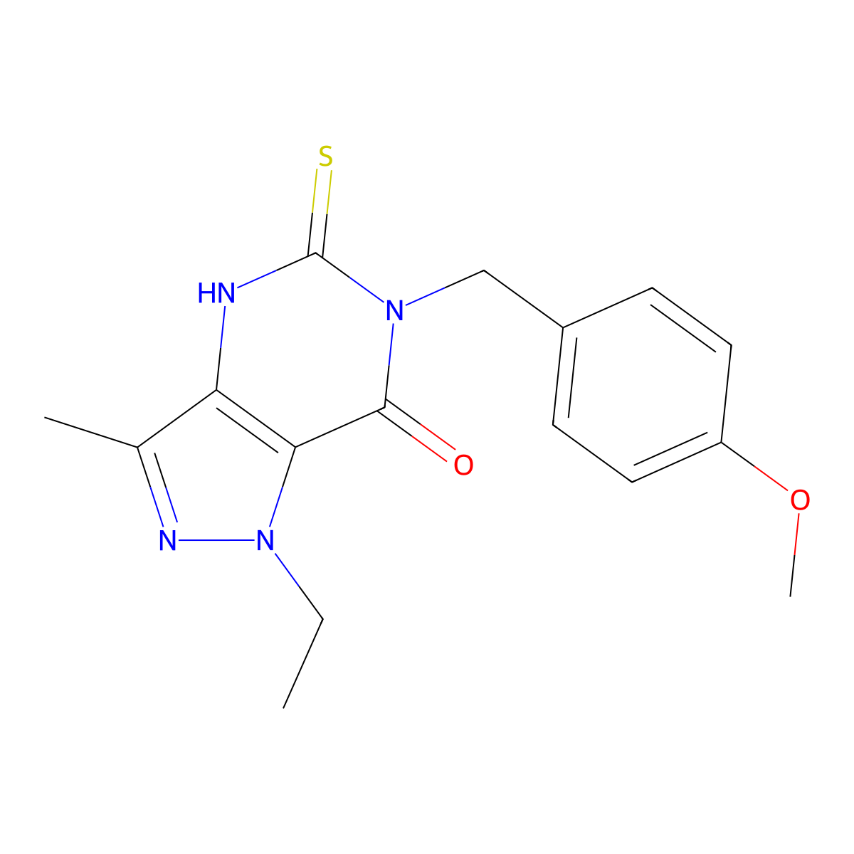 1-ethyl-6-(4-methoxybenzyl)-3-methyl-5-thioxo-1,4,5,6-tetrahydro-7H-pyrazolo[4,3-d]pyrimidin-7-one molecular structure, CAS 1031578-46-7