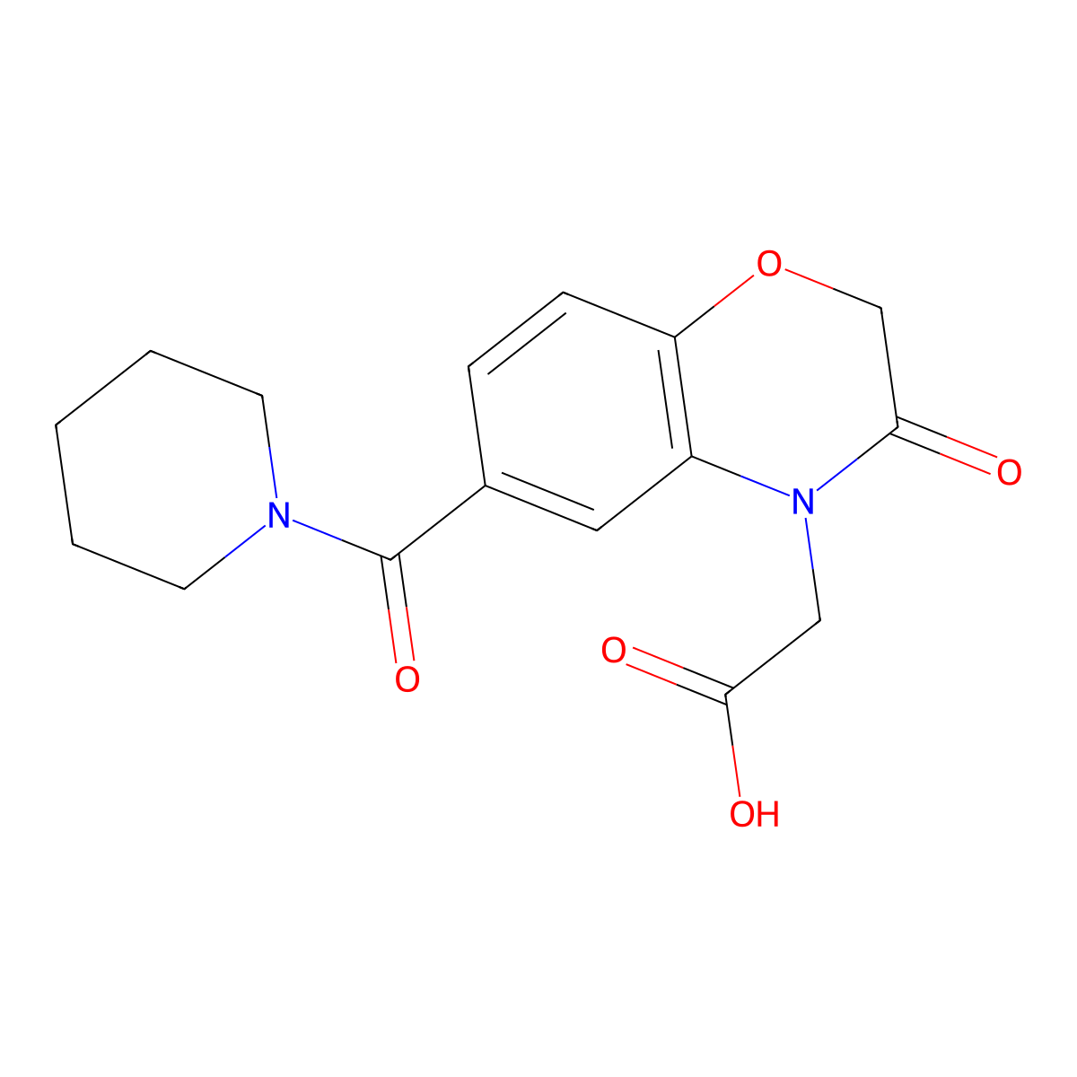 [3-Oxo-6-(piperidin-1-ylcarbonyl)-2,3-dihydro-4H-1,4-benzoxazin-4-yl]acetic acid molecular structure, CAS 1031582-05-4