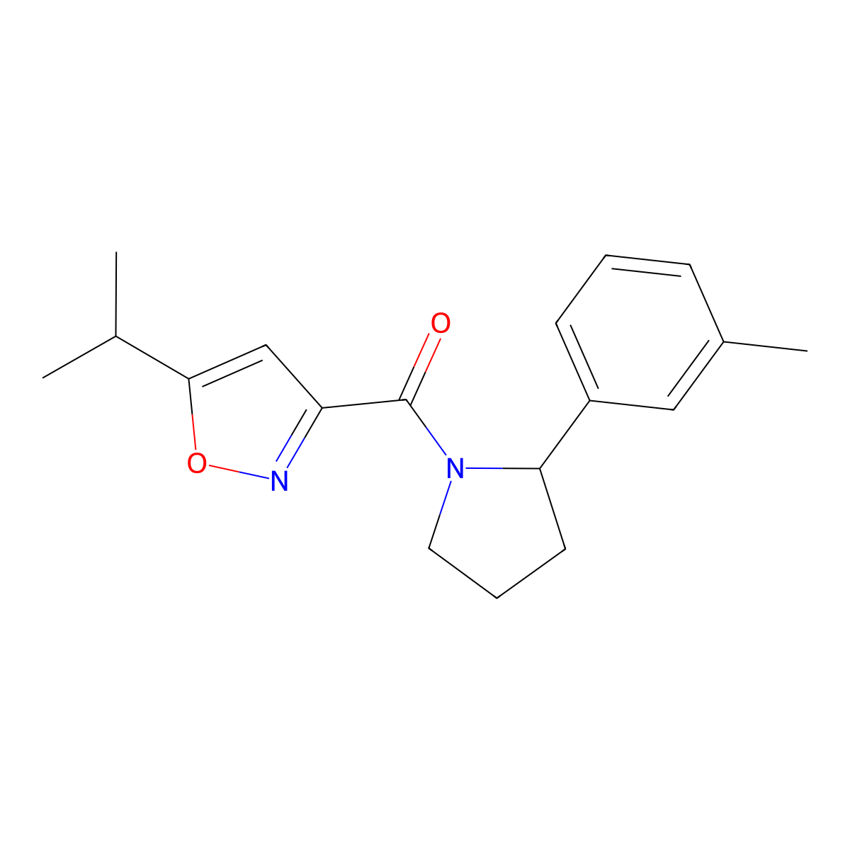3-[2-(3-Methylphenyl)pyrrolidine-1-carbonyl]-5-(propan-2-yl)-1,2-oxazole molecular structure, CAS 1031585-85-9