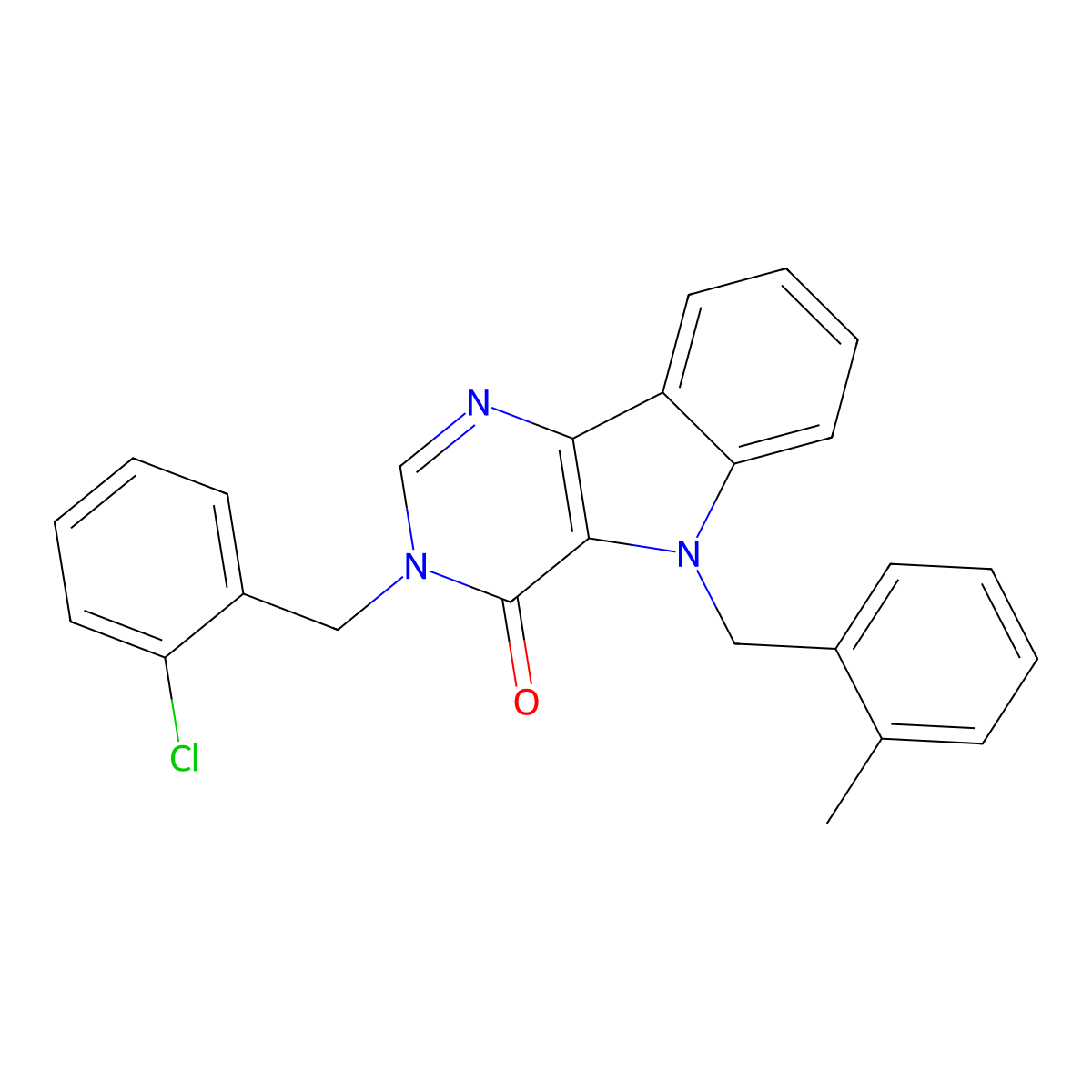 3-(2-chlorobenzyl)-5-(2-methylbenzyl)-3H-pyrimido[5,4-b]indol-4(5H)-one molecular structure, CAS 1031595-81-9