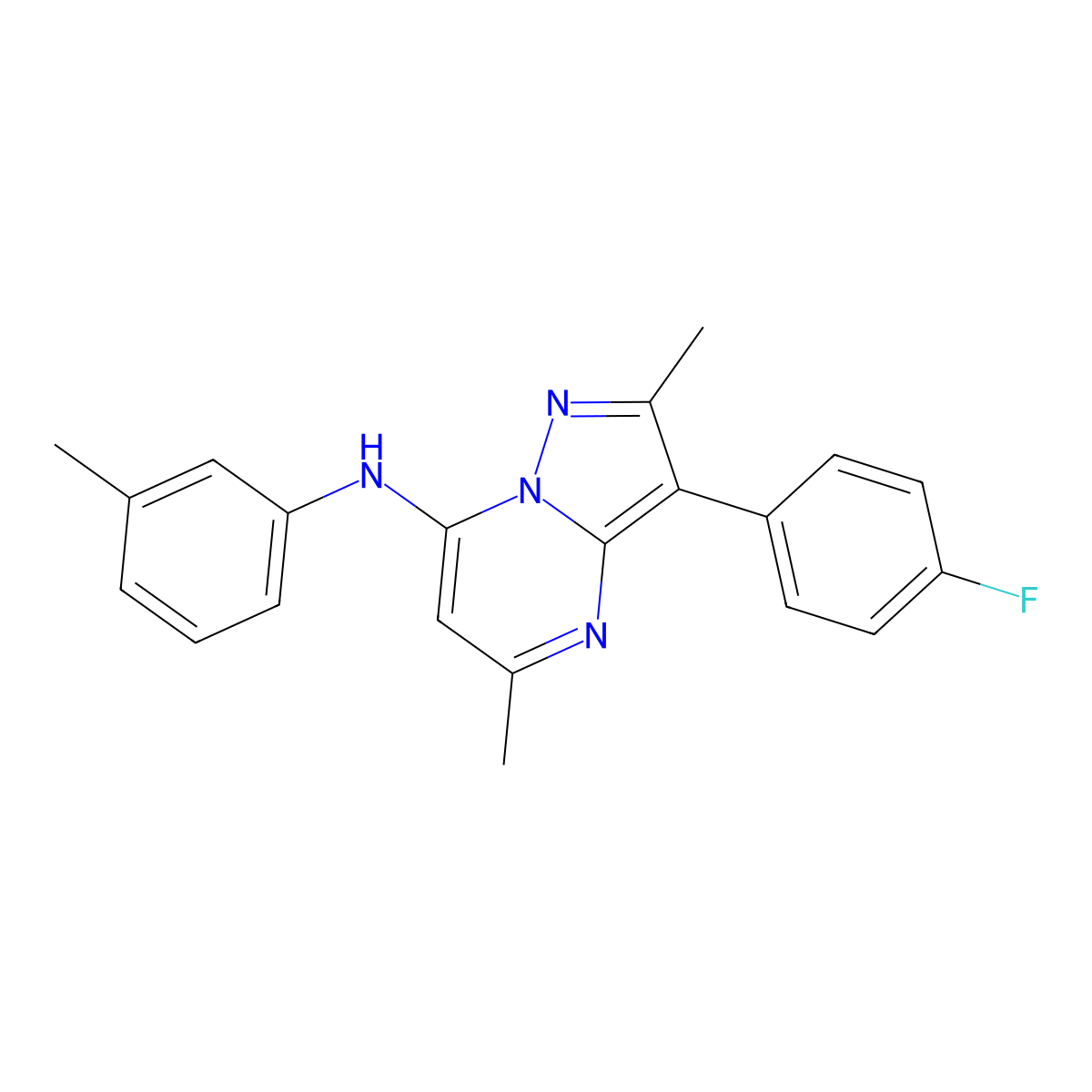 3-(4-fluorophenyl)-2,5-dimethyl-N-(3-methylphenyl)pyrazolo[1,5-a]pyrimidin-7-amine molecular structure, CAS 1031598-38-5